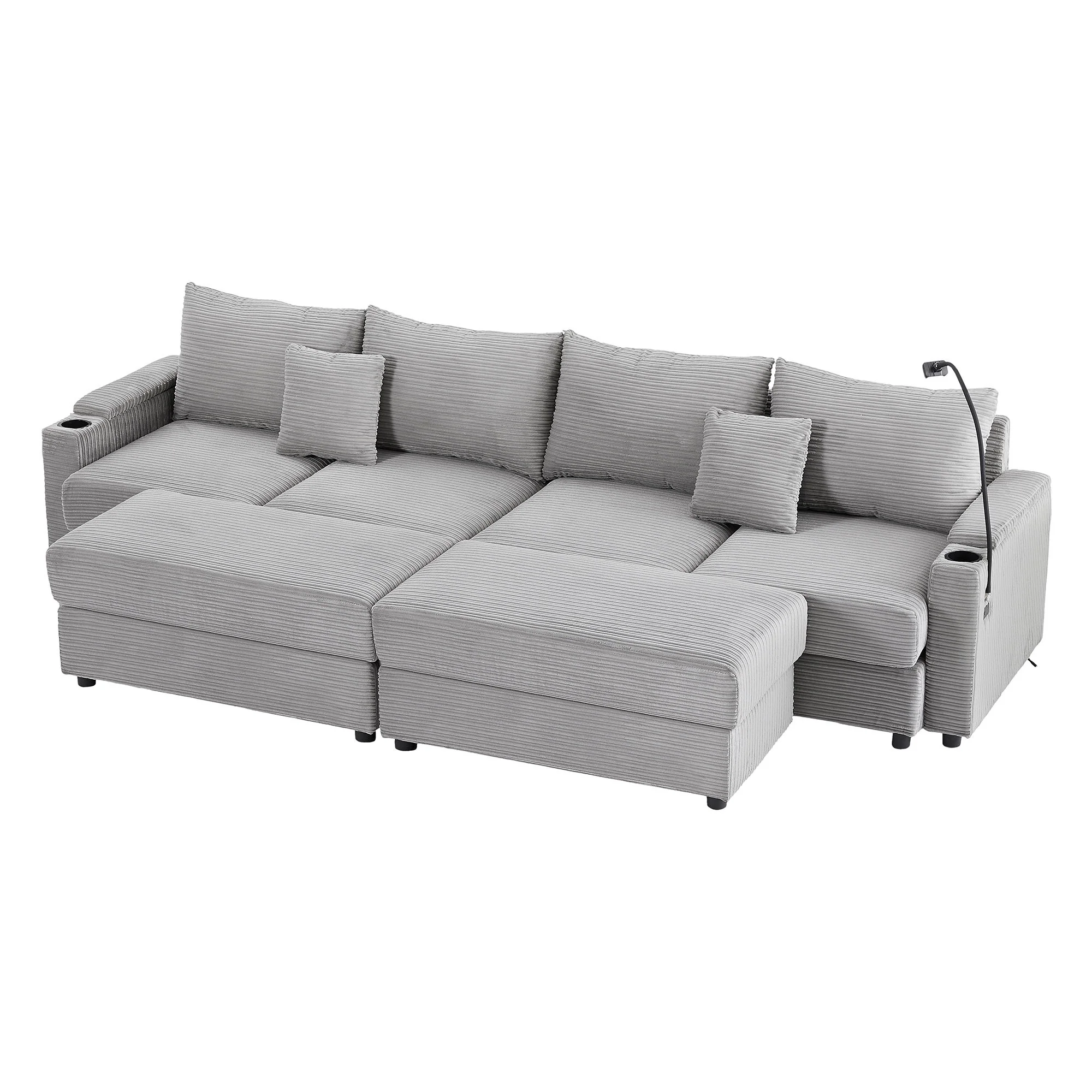 Modern Style Loveseat Sofa Sectional Sofa Couch With Storage Space, A Movable Ottoman, Two USB Ports, Two Cup Holders, A Phone Holder For Living Room - Image 6