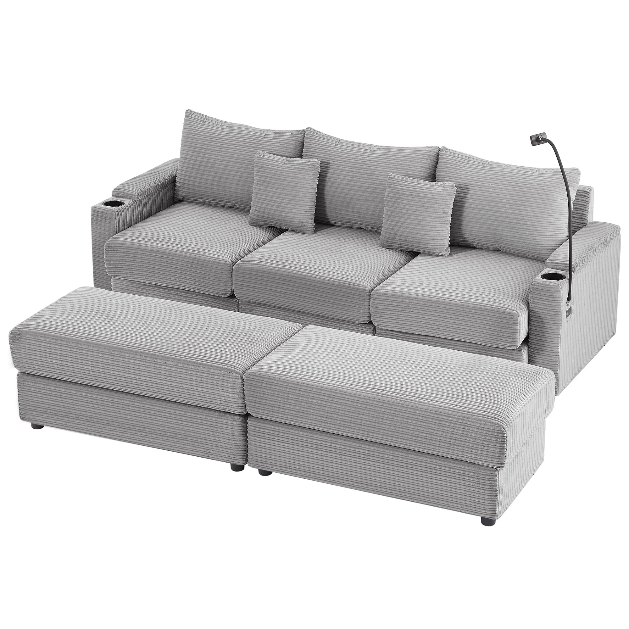 Modern Style Loveseat Sofa Sectional Sofa Couch With Storage Space, A Movable Ottoman, Two USB Ports, Two Cup Holders, A Phone Holder For Living Room - Image 8