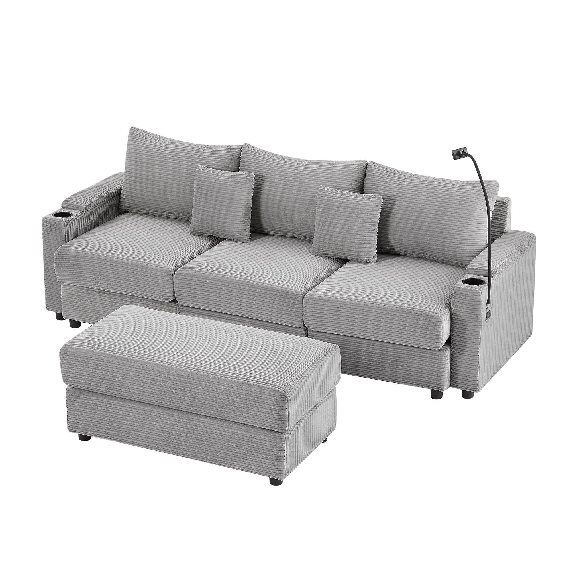 Modern Style Loveseat Sofa Sectional Sofa Couch With Storage Space, A Movable Ottoman, Two USB Ports, Two Cup Holders, A Phone Holder For Living Room - Image 9