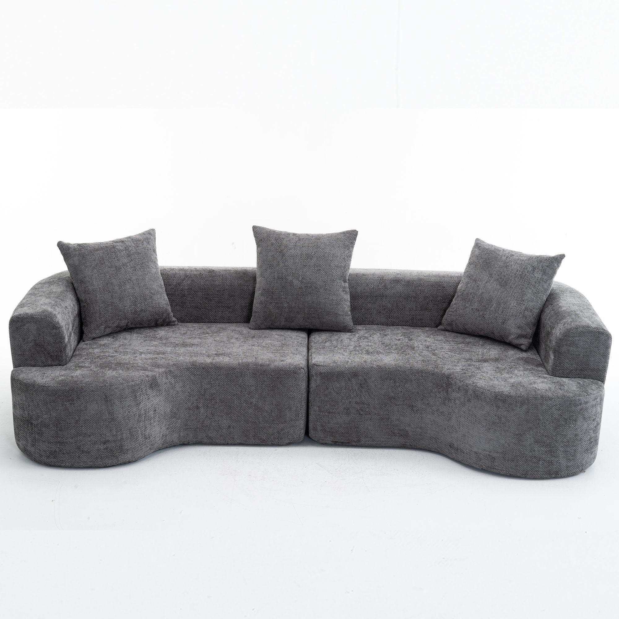 Modern Style Ultra Smooth Curved Sofa With 3 Pillows - Image 2