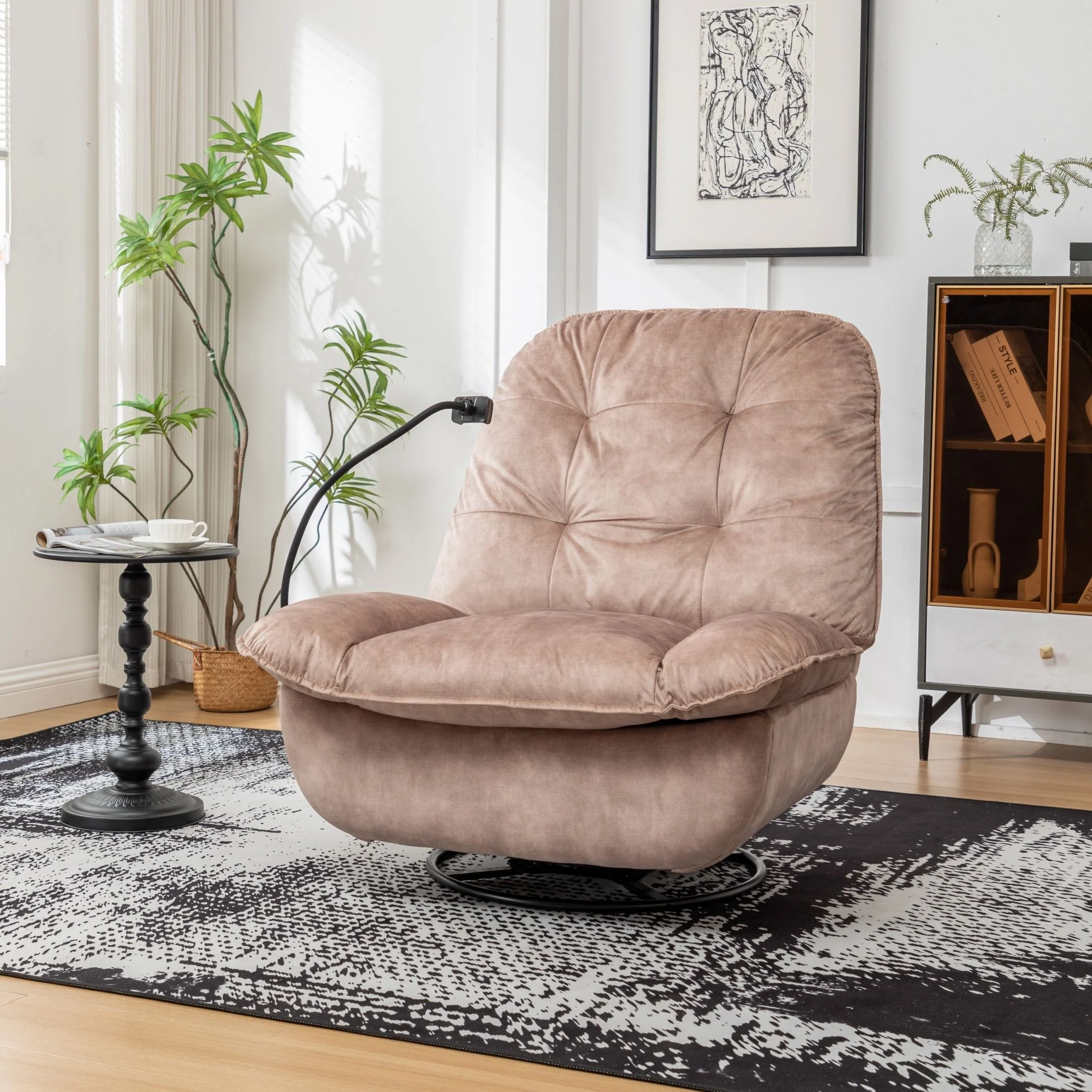 Modern Swivel Gliding Recliner Chair With Rocking Function And Phone Holder, Large Comfortable - Image 10