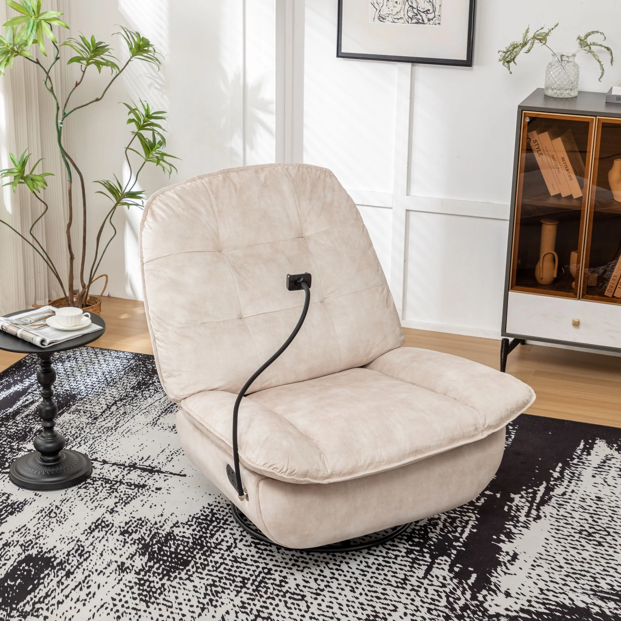 Modern Swivel Gliding Recliner Chair With Rocking Function And Phone Holder, Large Comfortable - Image 5
