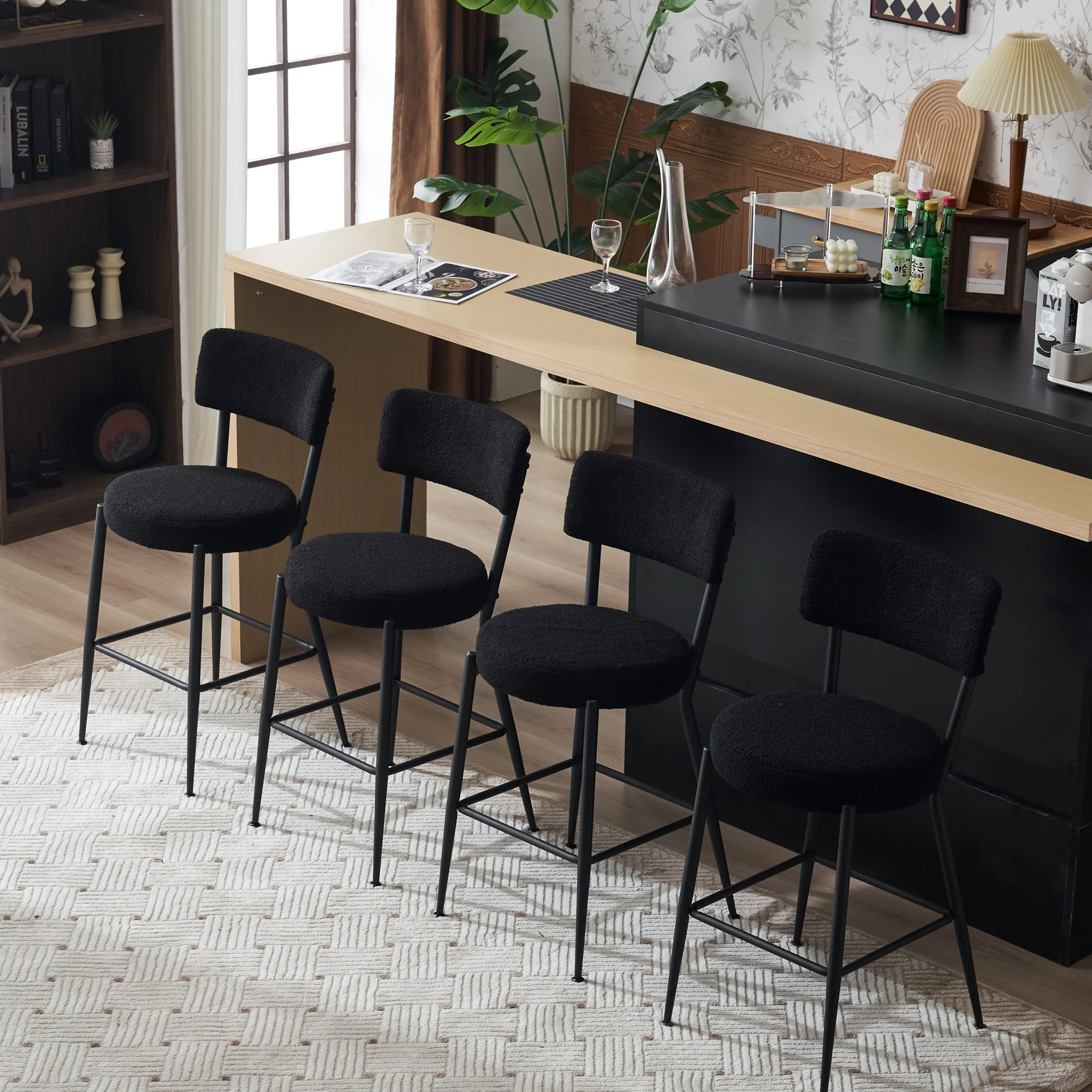Modern Teddy Fabric Upholstered Bar Stools - Legs - Image 9