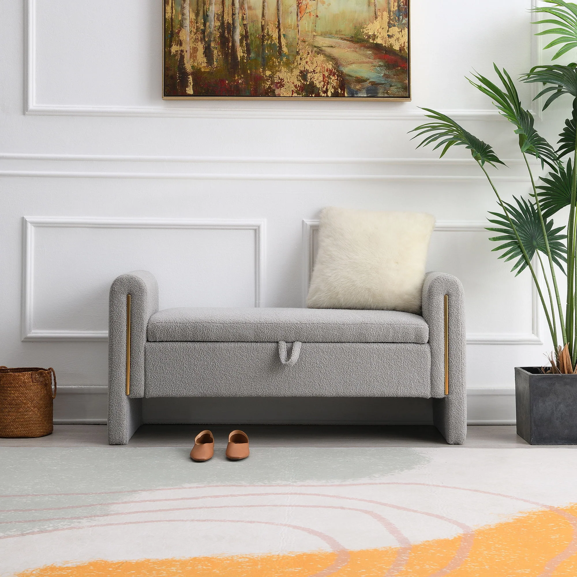 Modern Teddy Upholstered Large Bed End Bench With Arms And Storage - Image 16