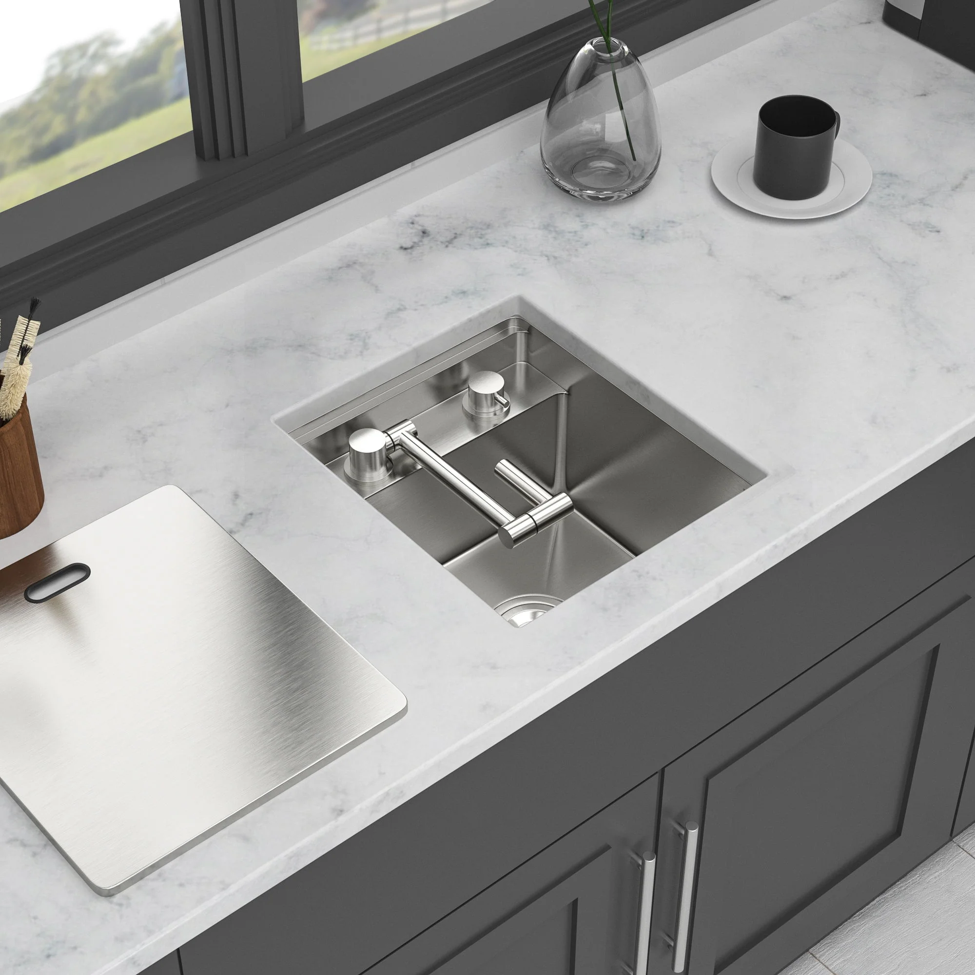 Modern Undermount Bar Sink With Folding Faucet - Image 5