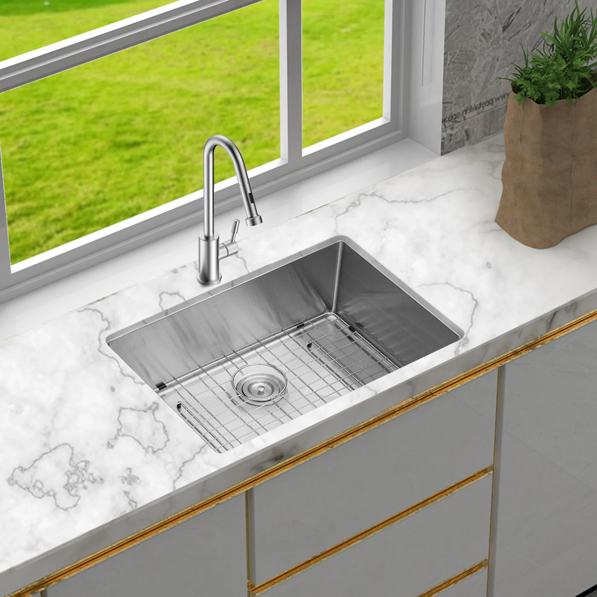 Modern Undermount Stainless Steel Kitchen Sink 16 Gauge, Deep Single Bowl - Image 17