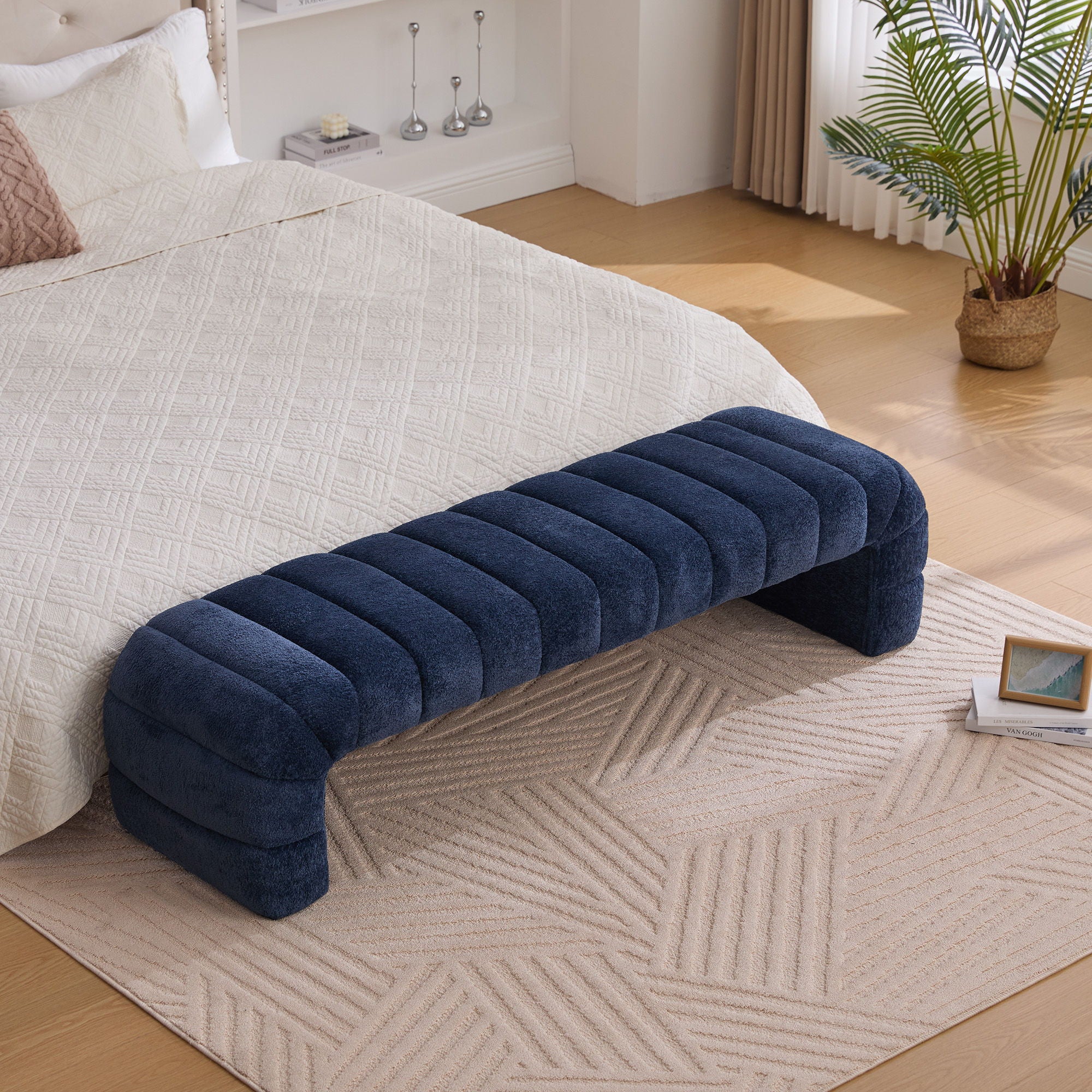 Modern Upholstered Armless Bed Bench With Channel Tufted Design - Image 7