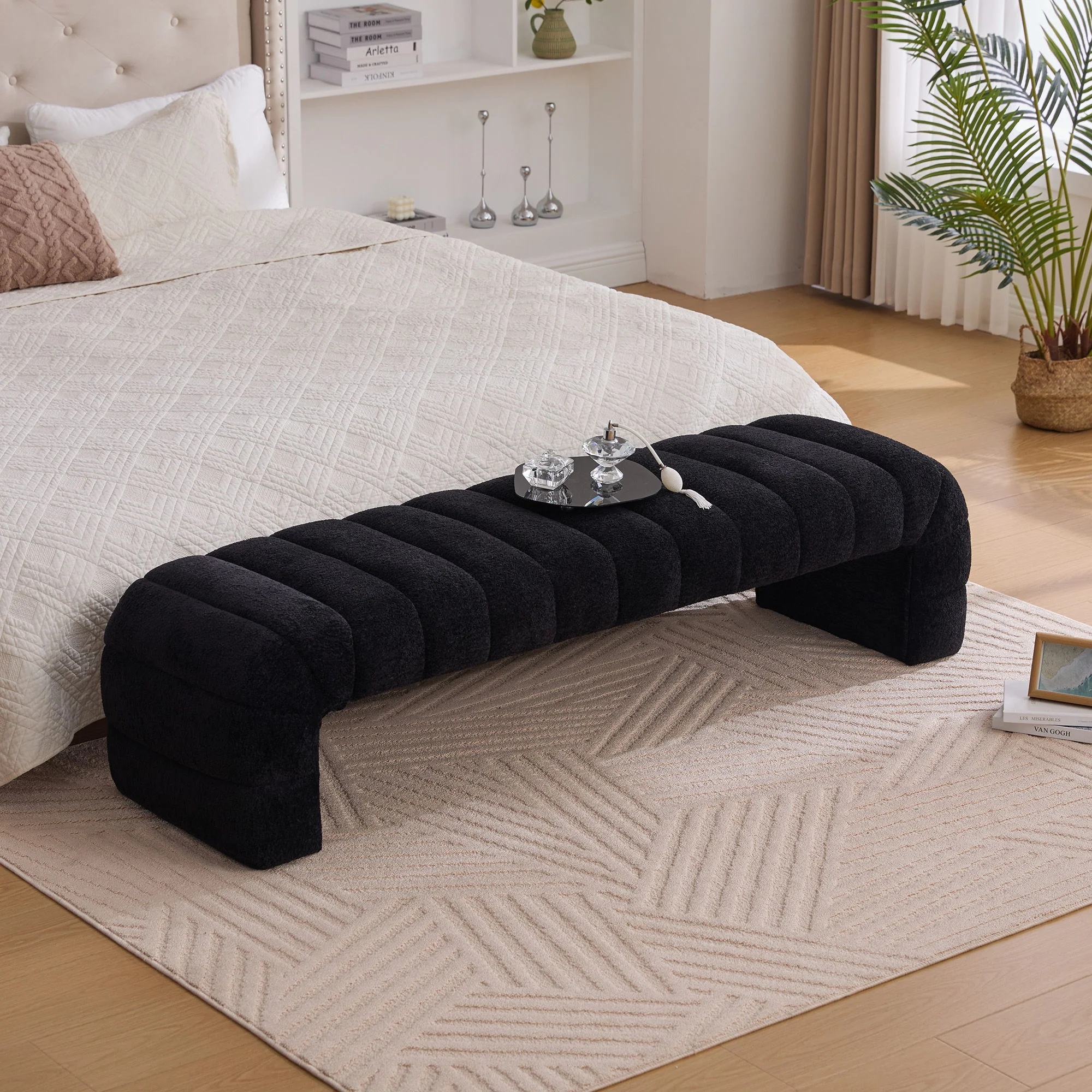 Modern Upholstered Armless Bed Bench With Channel Tufted Design - Image 8