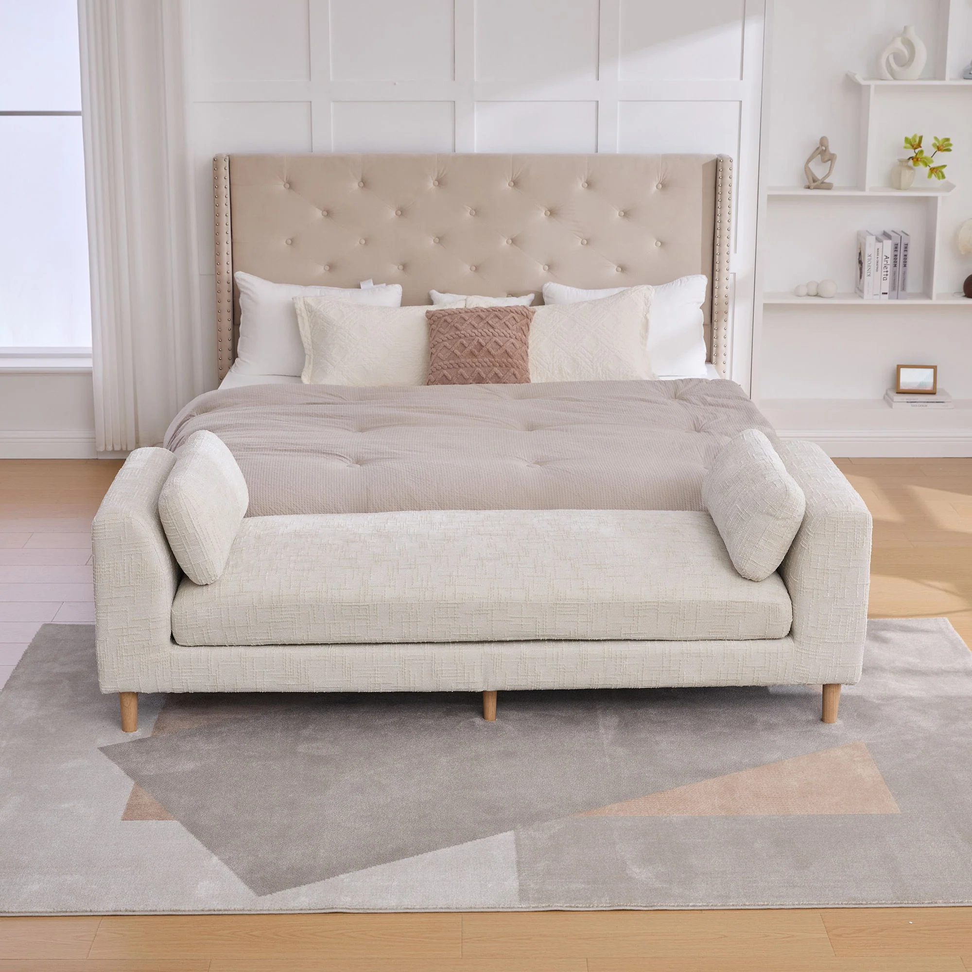 Modern Upholstered End Of Bed Bench With Armrests - Image 7
