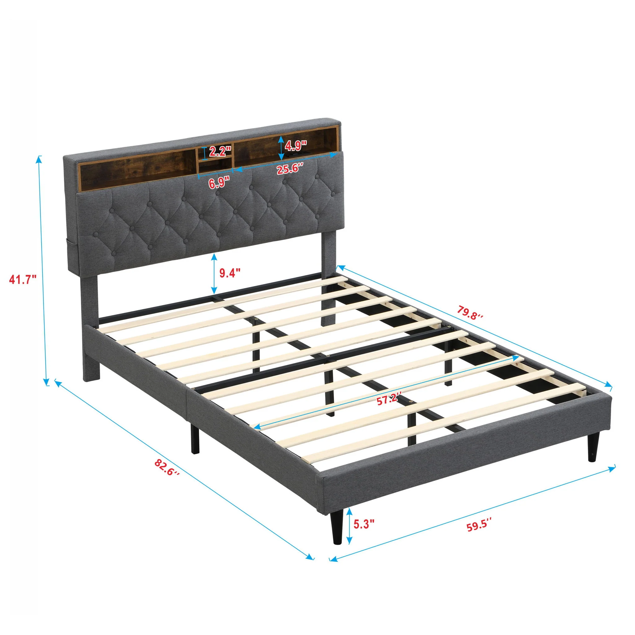 Modern Upholstered Platform Bed Frame With Button Tufted Headboard And USB Ports - Image 6