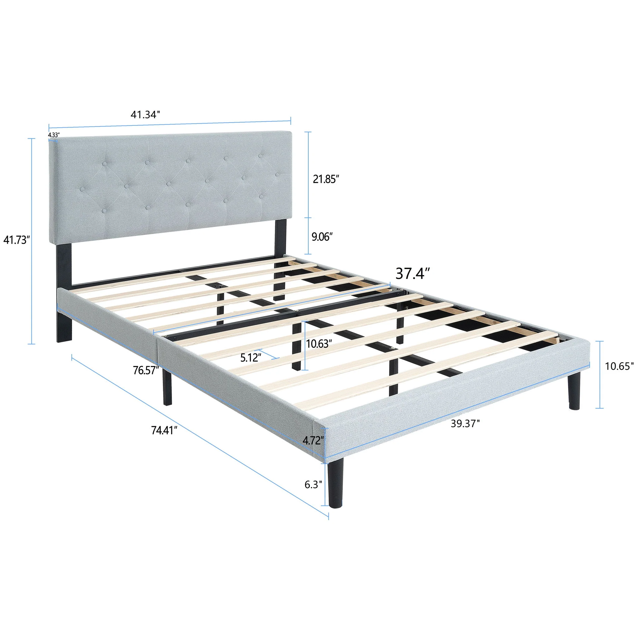Modern Upholstered Platform Bed Frame With Button Tufted Fabric Headboard - Image 16