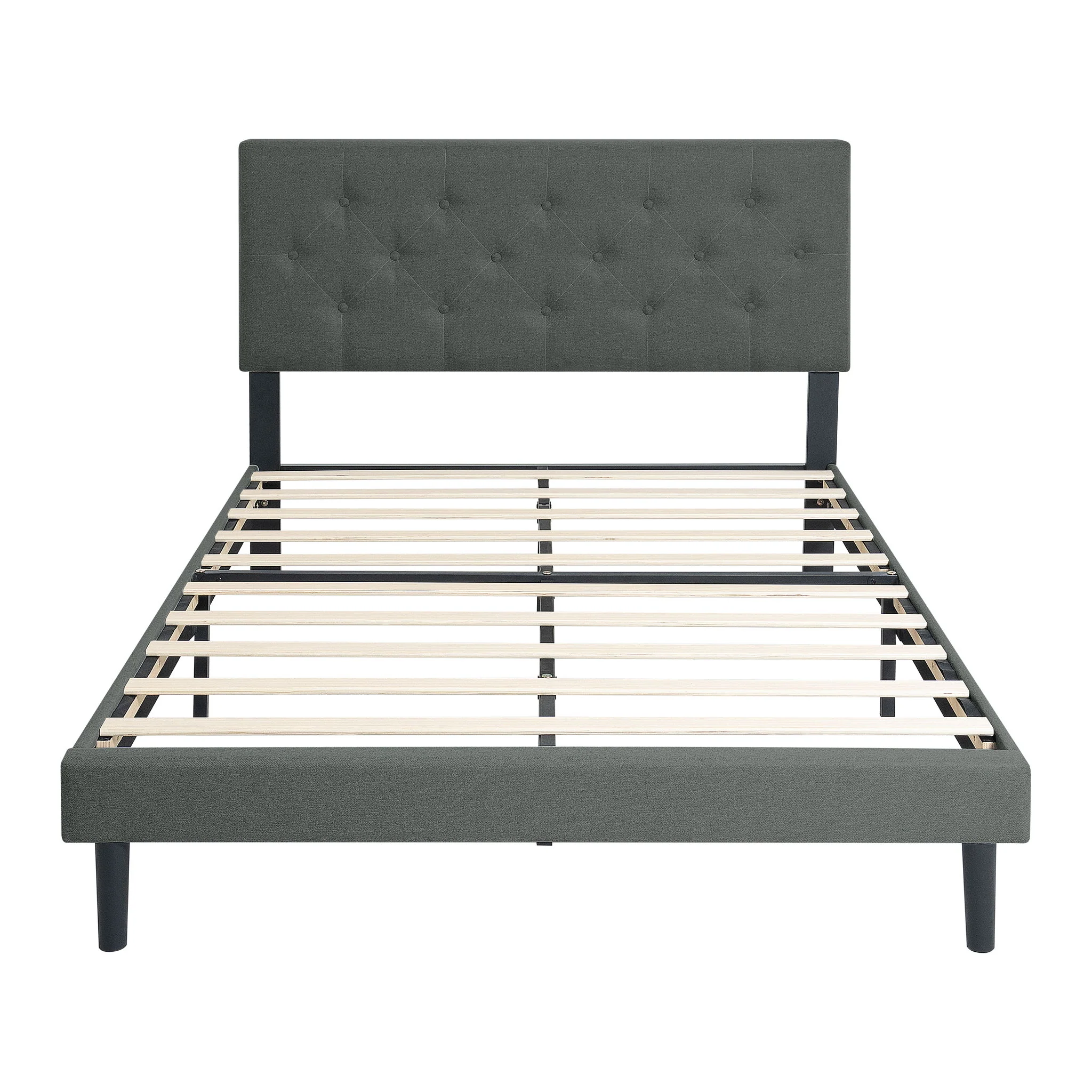 Modern Upholstered Platform Bed Frame With Button Tufted Fabric Headboard - Image 3