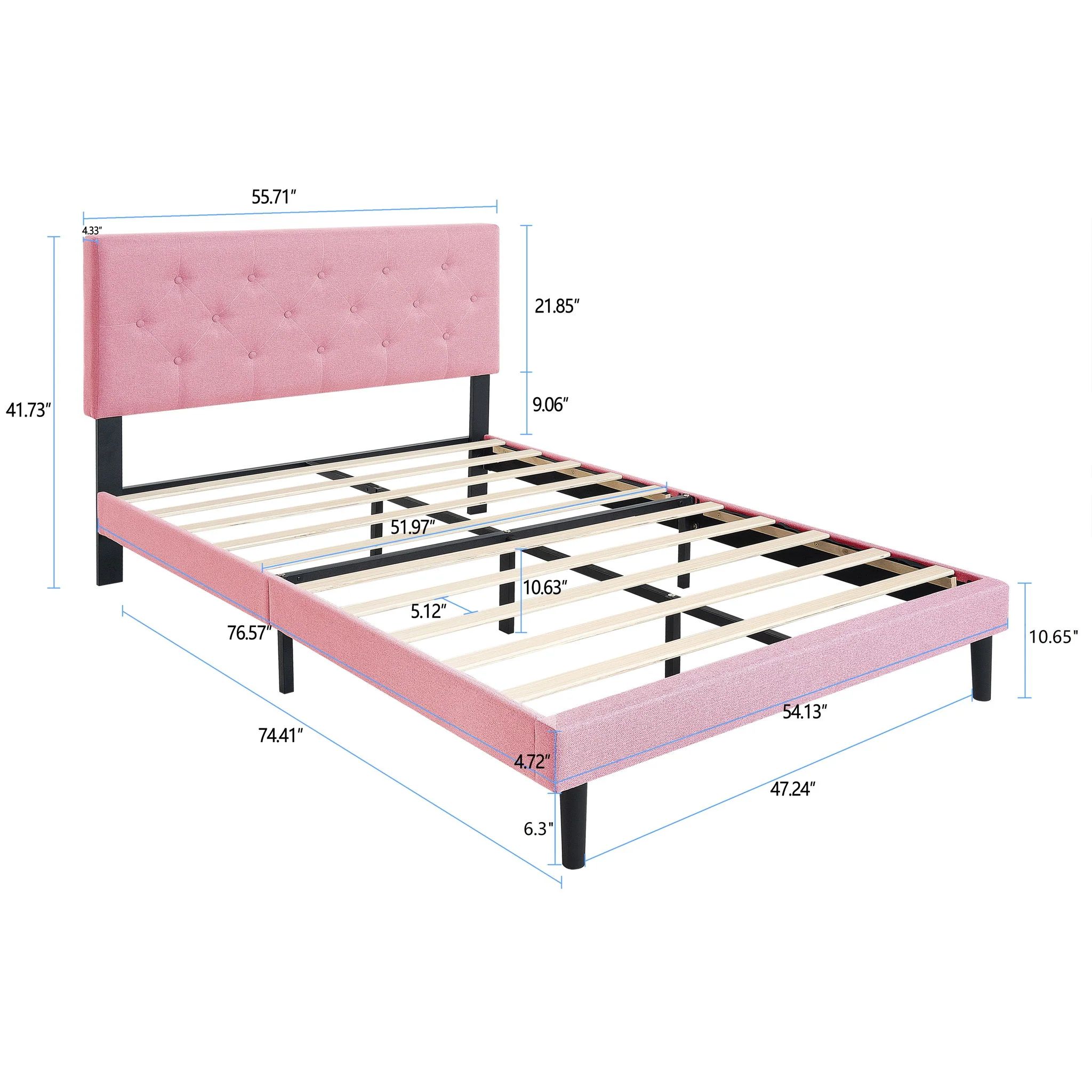 Modern Upholstered Platform Bed Frame With Button Tufted Fabric Headboard - Image 6