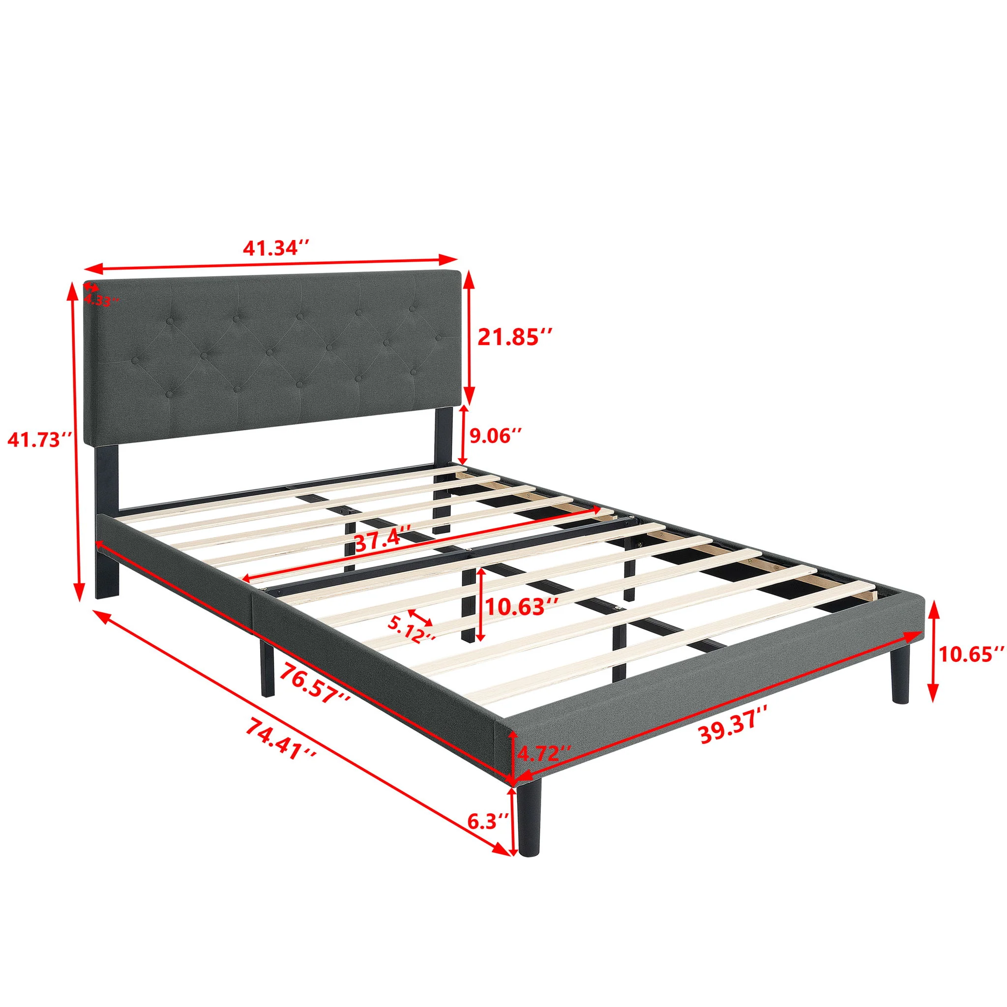Modern Upholstered Platform Bed Frame With Button Tufted Fabric Headboard - Image 8