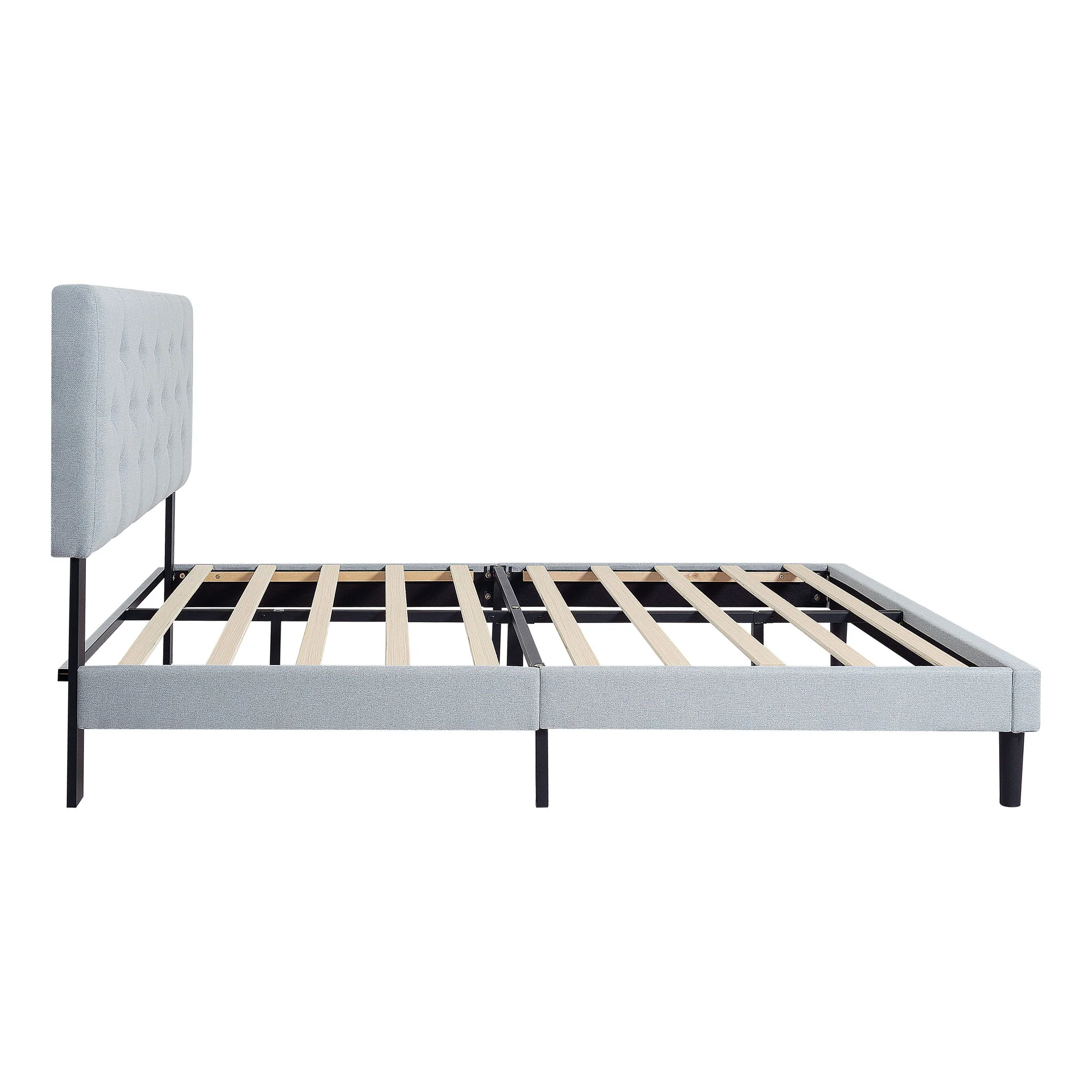 Modern Upholstered Platform Bed Frame With Button Tufted Fabric Headboard - Image 9