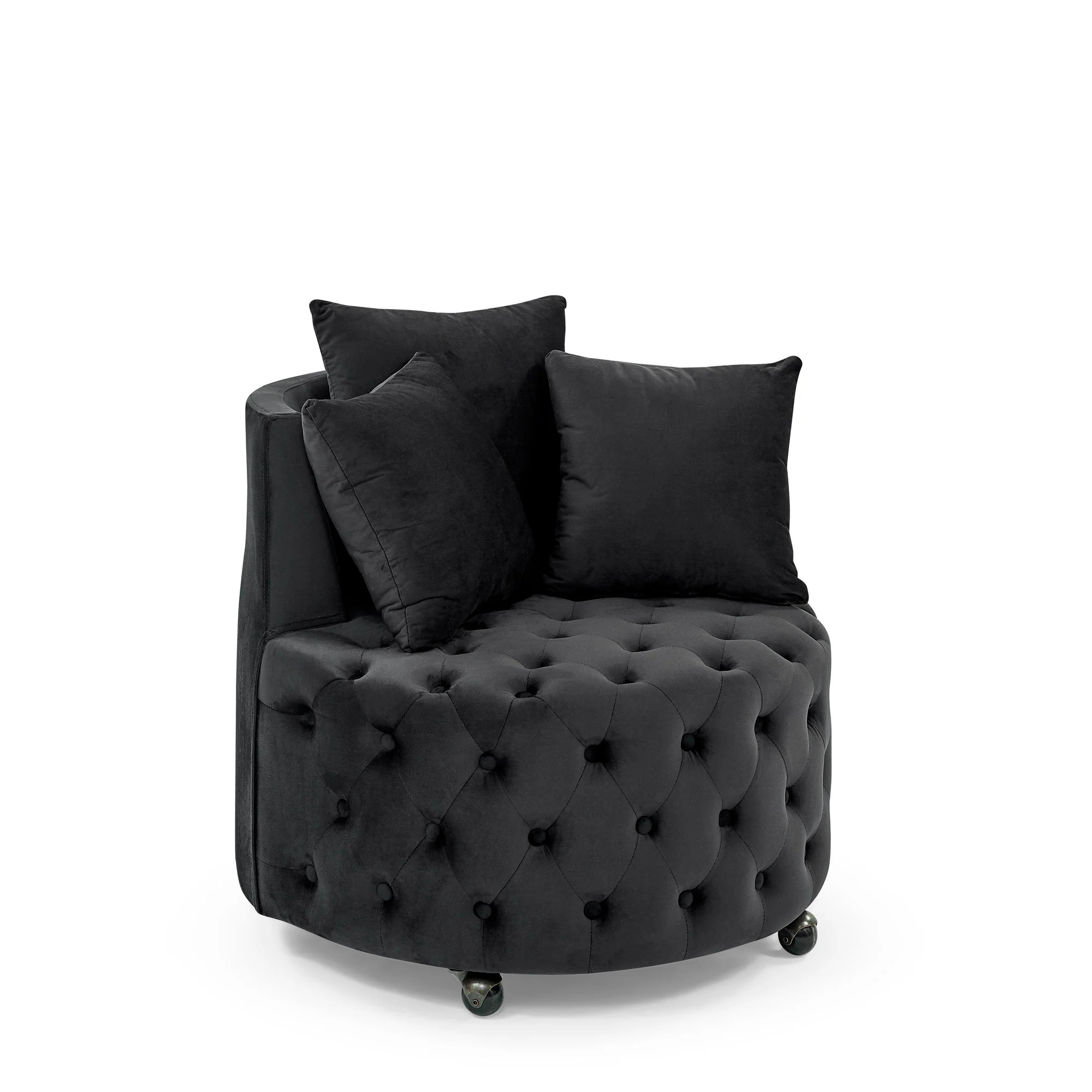 Modern Upholstered Swivel Chair With Button Tufted Design And Movable Wheels - Image 2