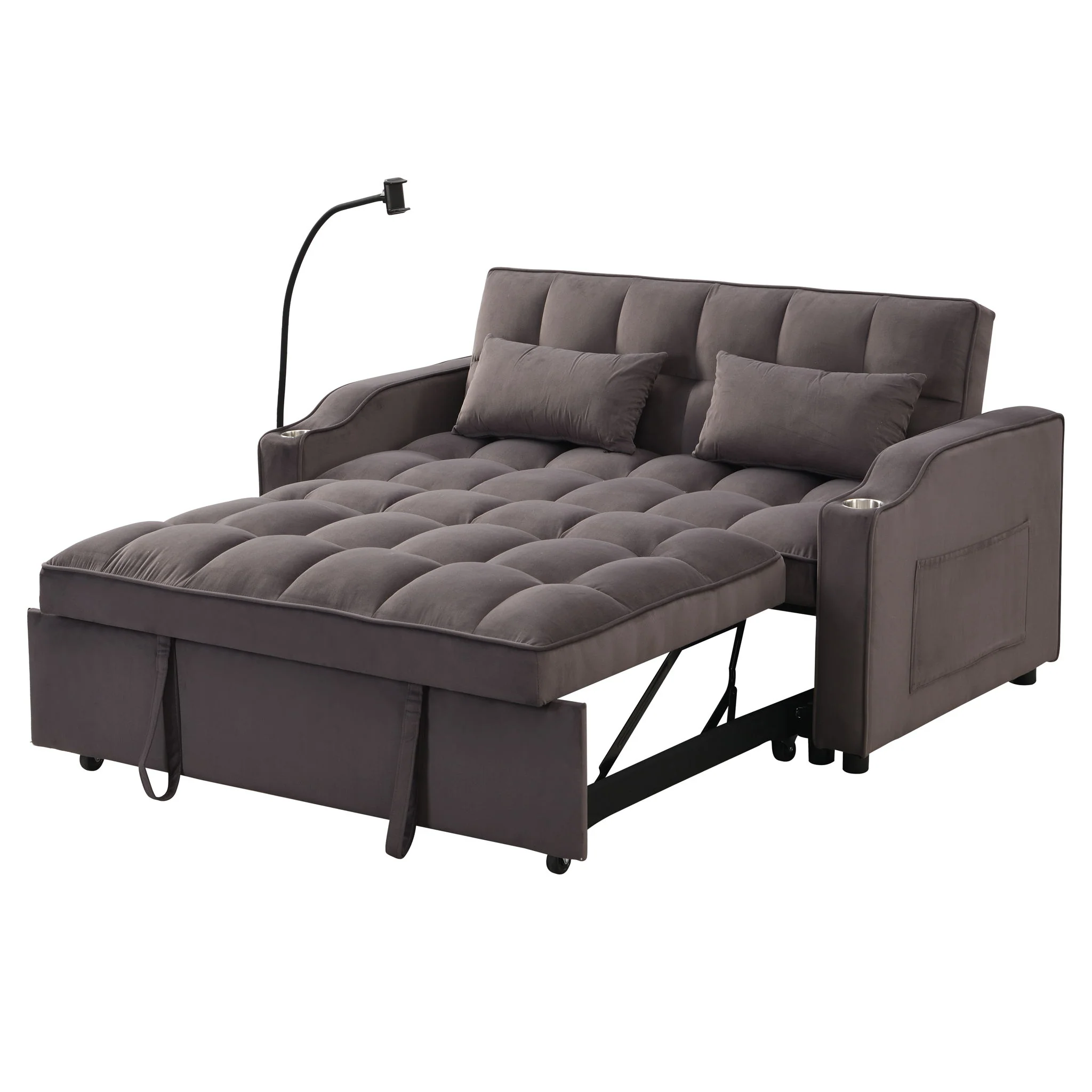 Modern Loveseat Futon Sofa With Pullout Bed, Adjustable Reclining Backrest, Toss Pillows - Image 2
