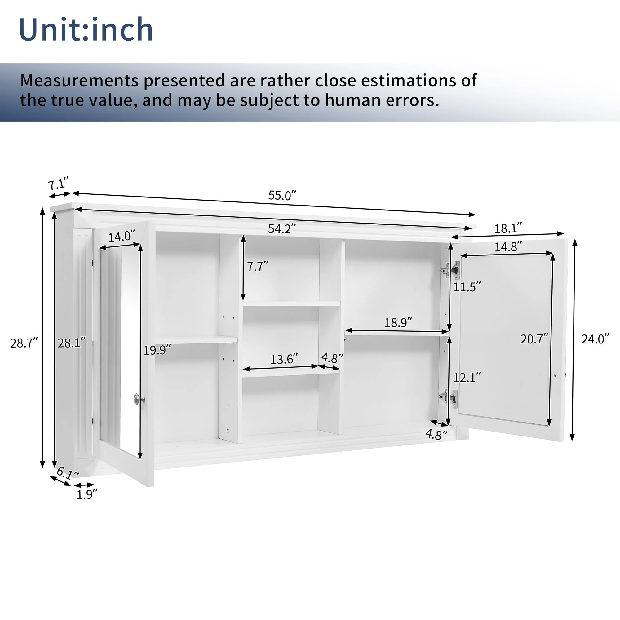 Modern Wall-Mount 2 In 1 Mirror Cabinet With Adjustable Shelves, Soft-Closing Hinges - Image 6