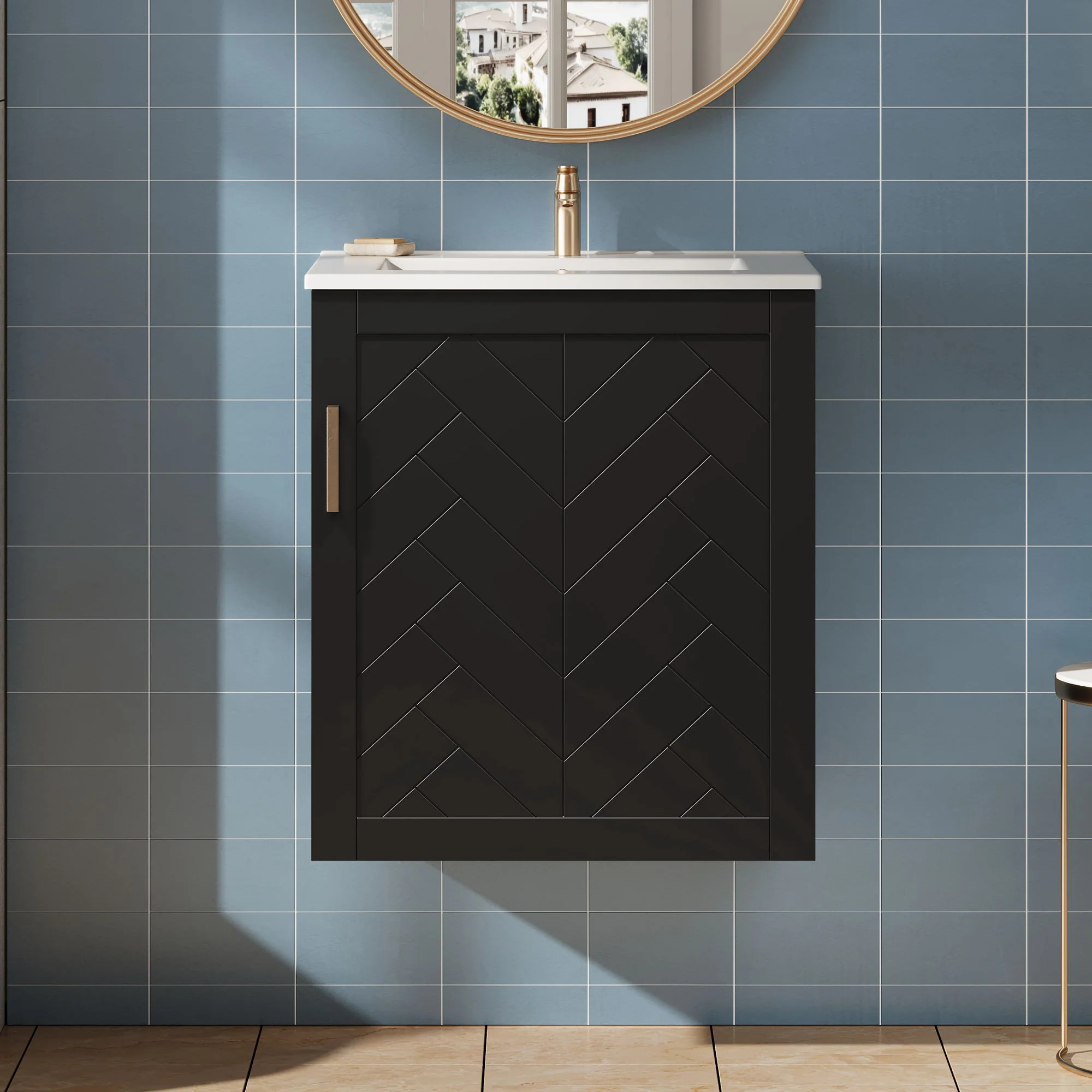 Modern Wall Mounted Bathroom Cabinet With Side Shelf And Ceramic Sink - Image 6