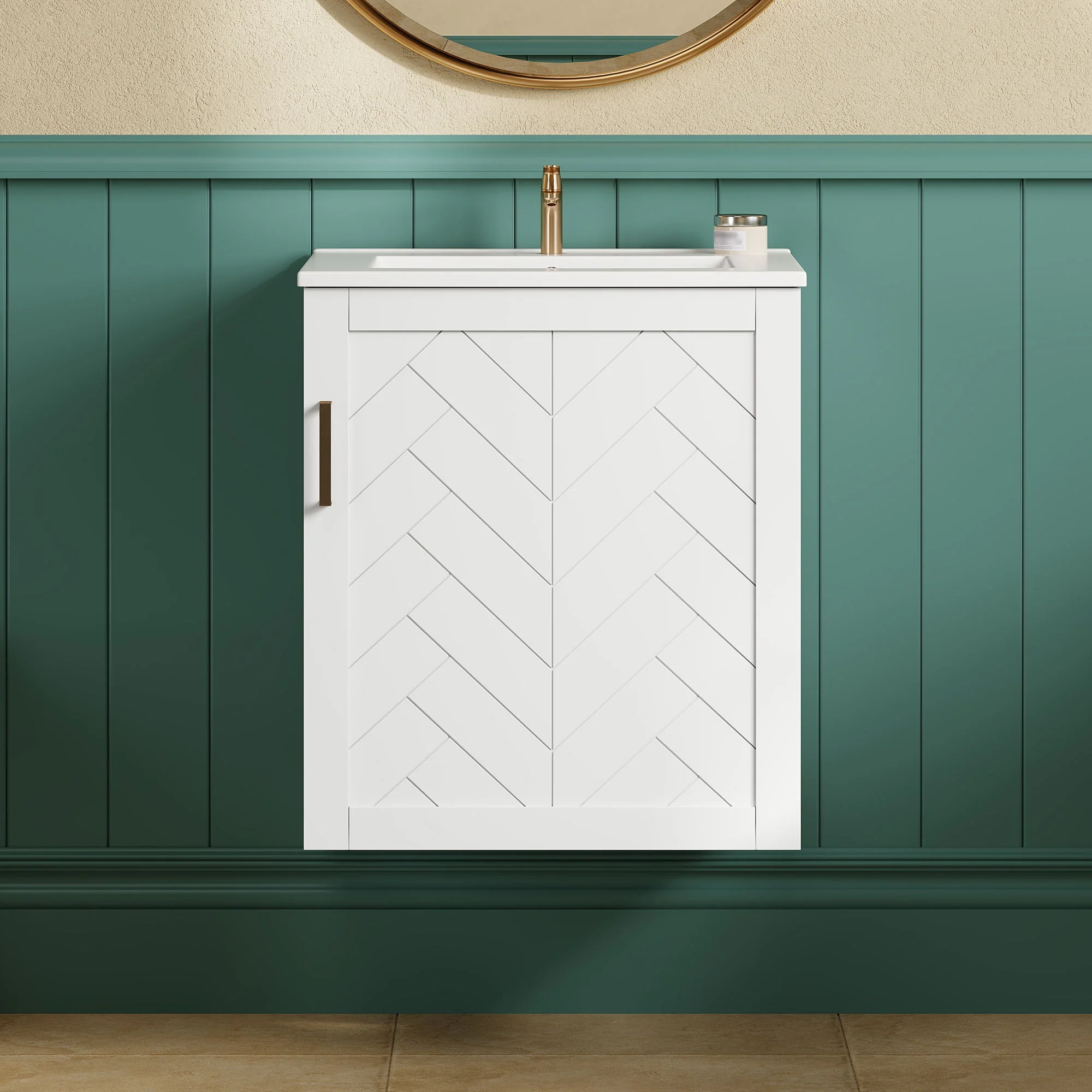 Modern Wall Mounted Bathroom Cabinet With Side Shelf And Ceramic Sink - Image 8