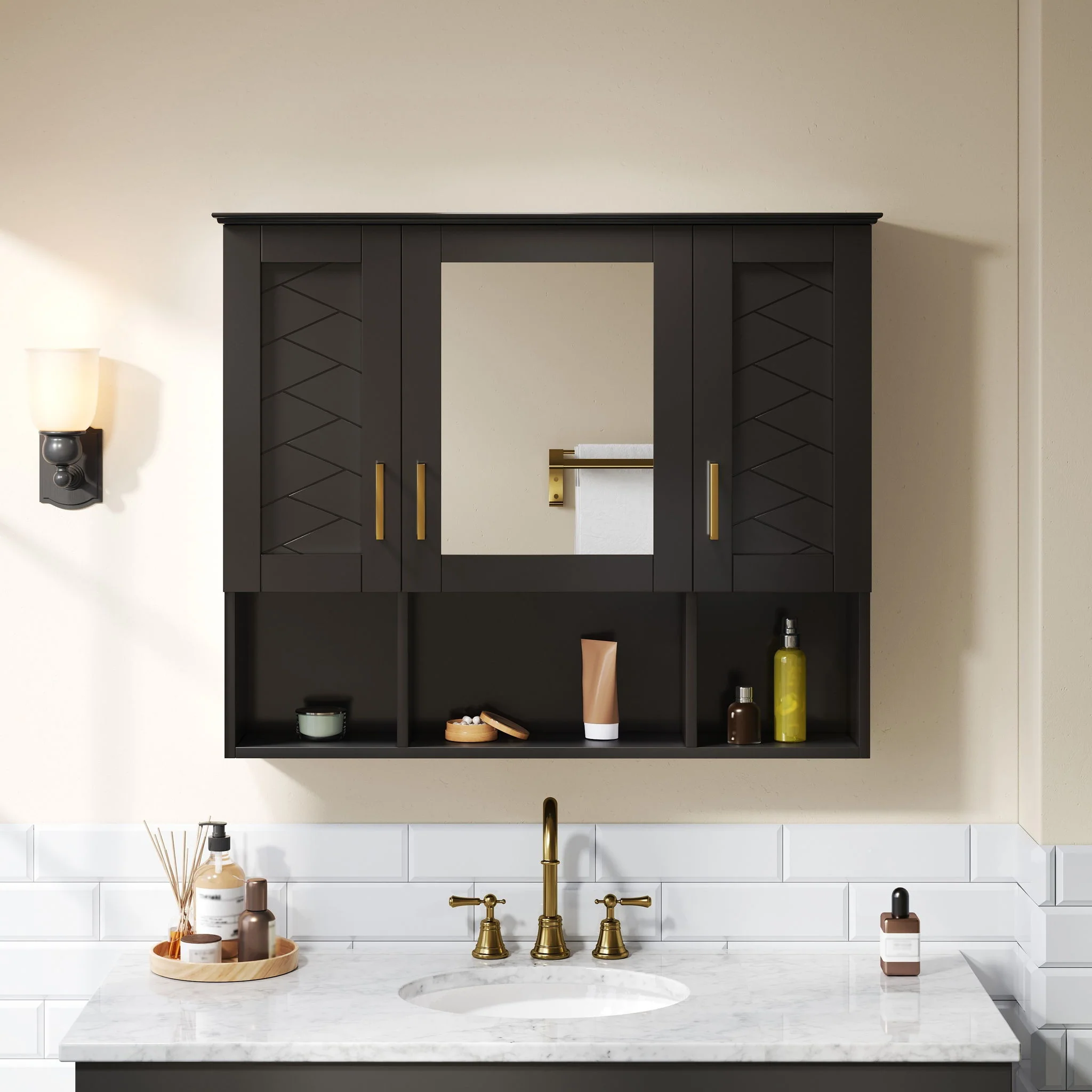 Modern Wall Mounted Medicine Cabinet With Adjustable Shelves, Soft Close Doors, High Define Mirror - Image 7