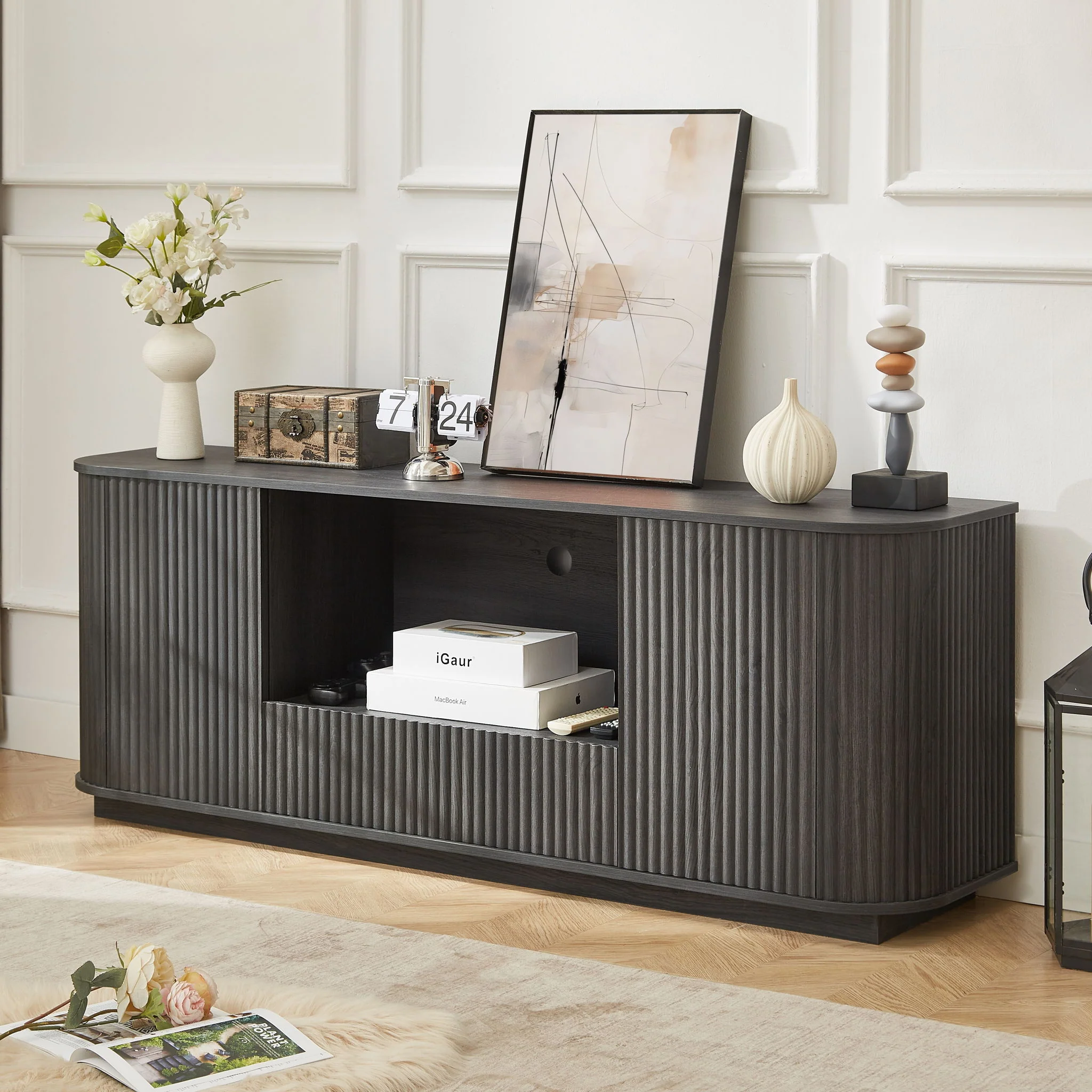 Modern Wavy TV Stand Rounded Sideboard With Storage Cabinet - Image 4