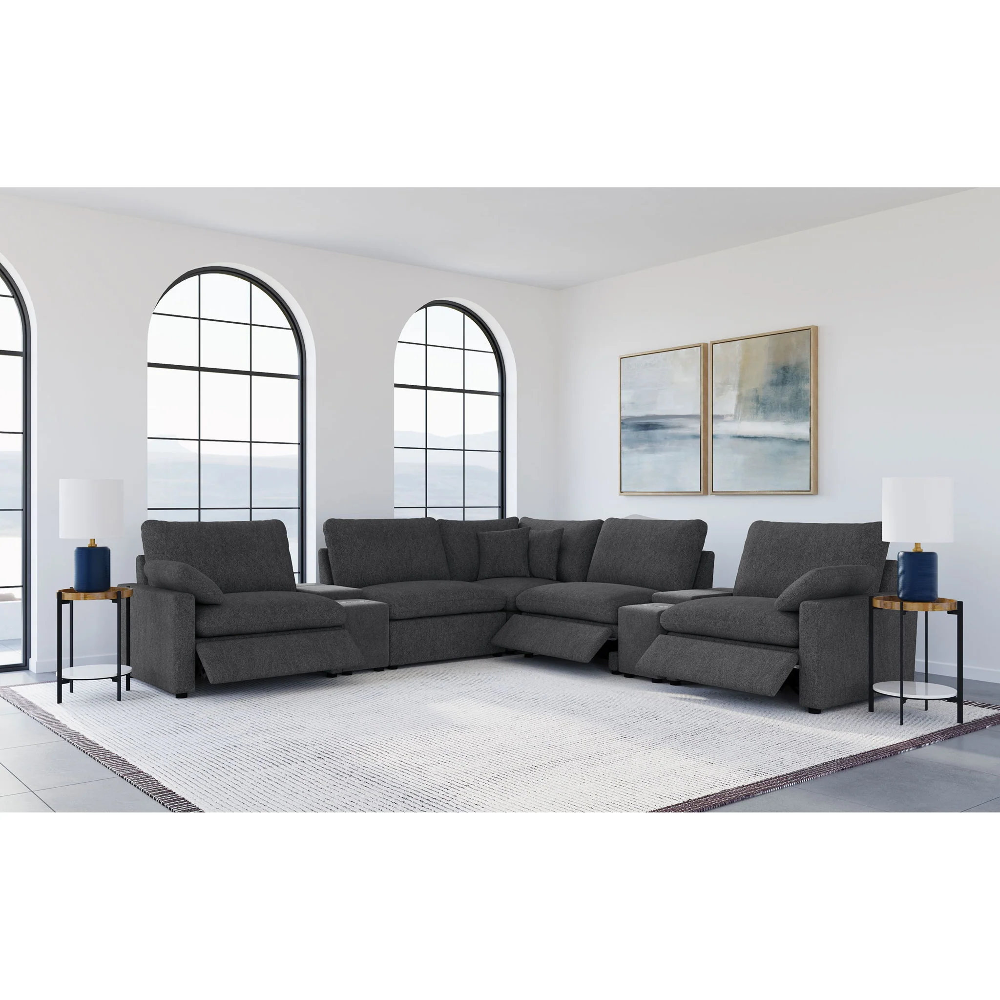 Modular Power Reclining With Lift Top Consoles, 7 Piece Configuration - Dark Gray - Image 3