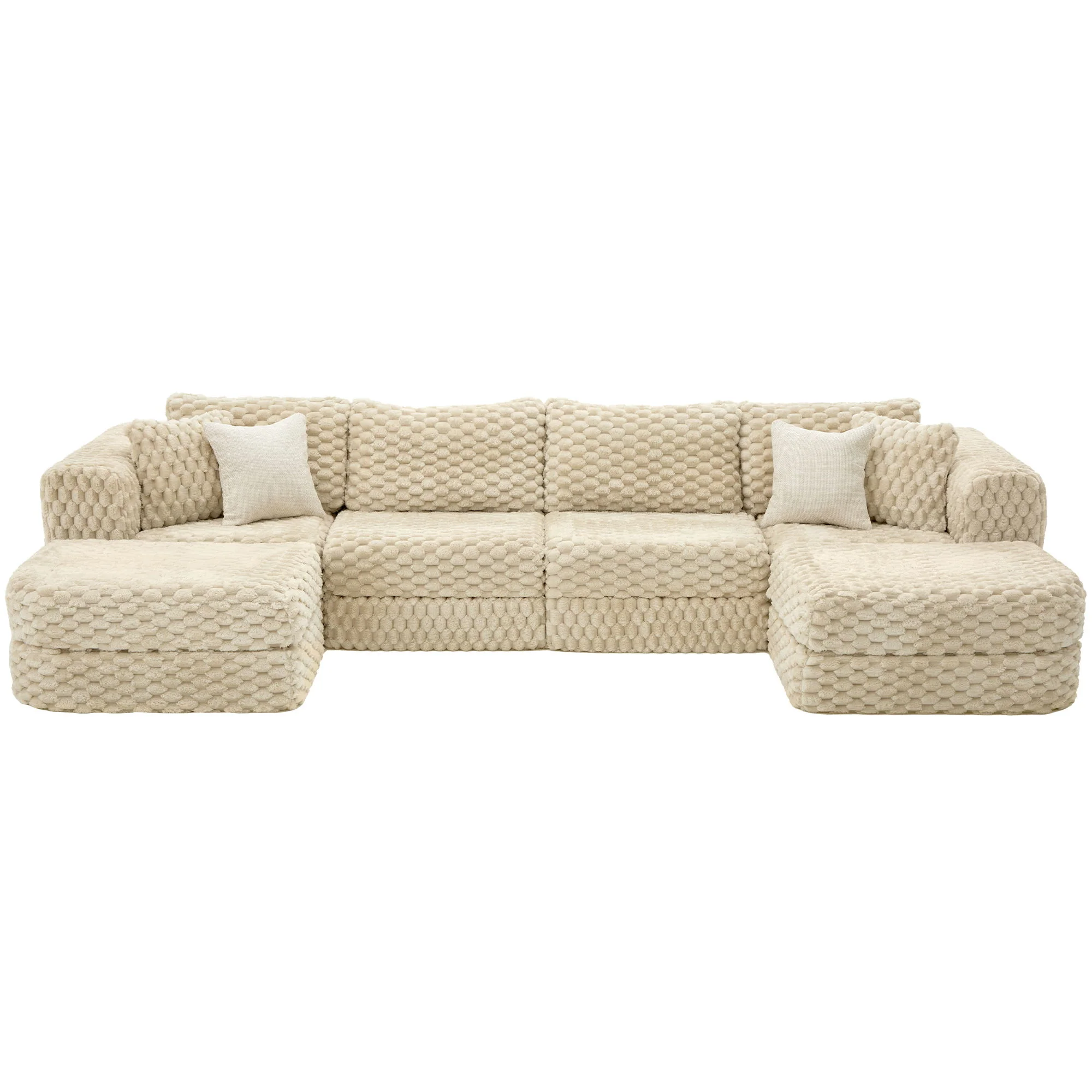 Modular Sectional Sofa, Boneless Couch With 2 Movable Ottomans - Image 3
