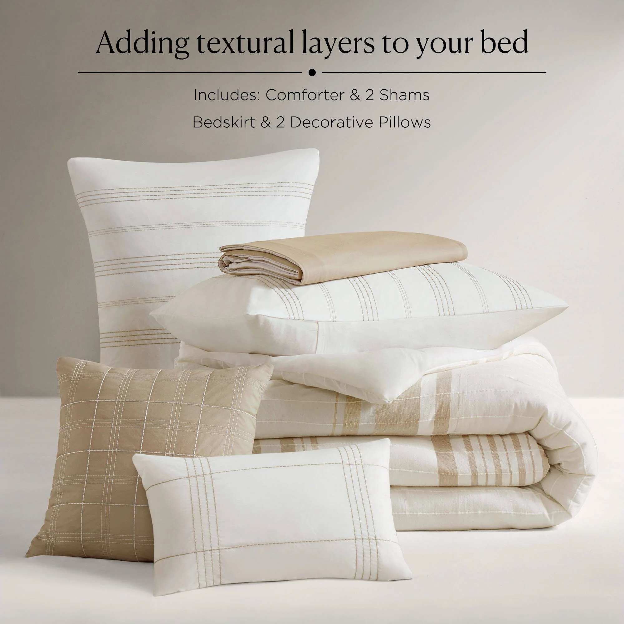 Morgan - 6 Piece Full Cotton Jacquard Oversized Comforter Set - Ivory / Taupe - Image 2