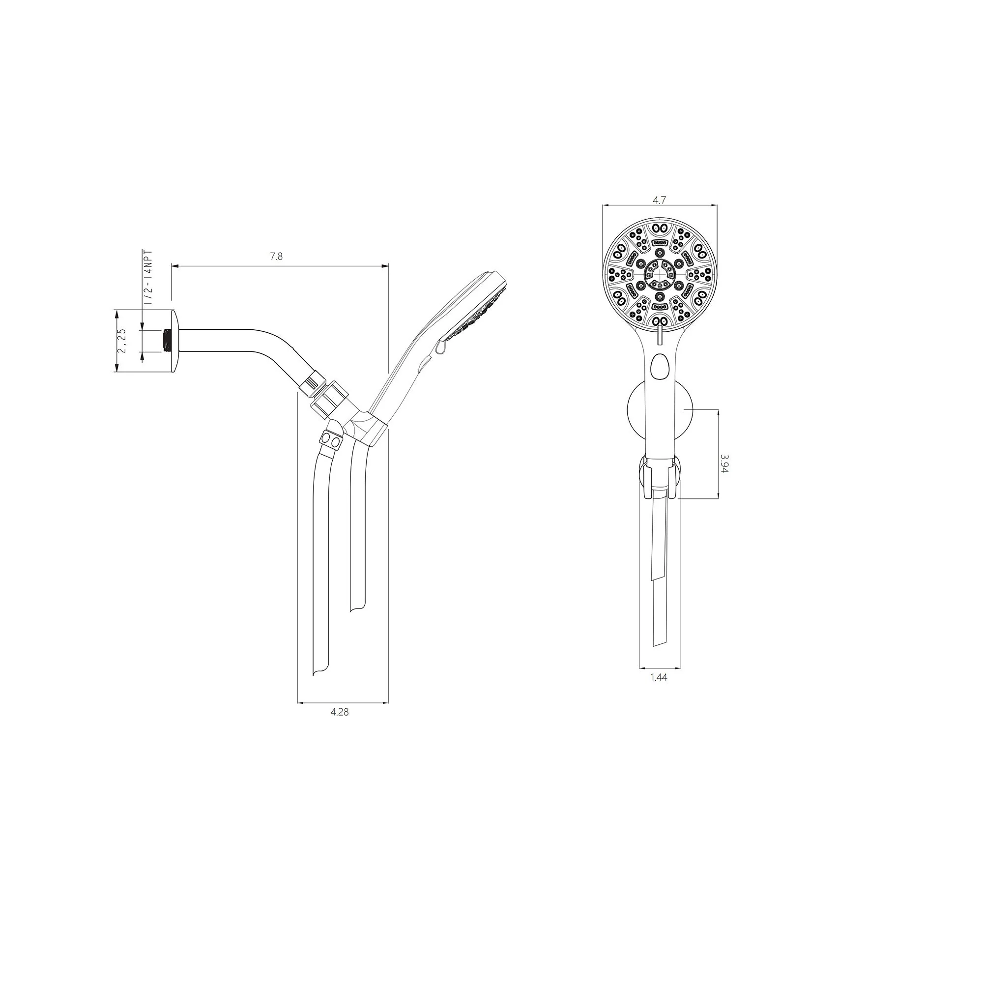 Multi Function Adjustable Hand Shower 8 Function Hand Shower, Plastic Construction - Brushed Nickel - Image 2