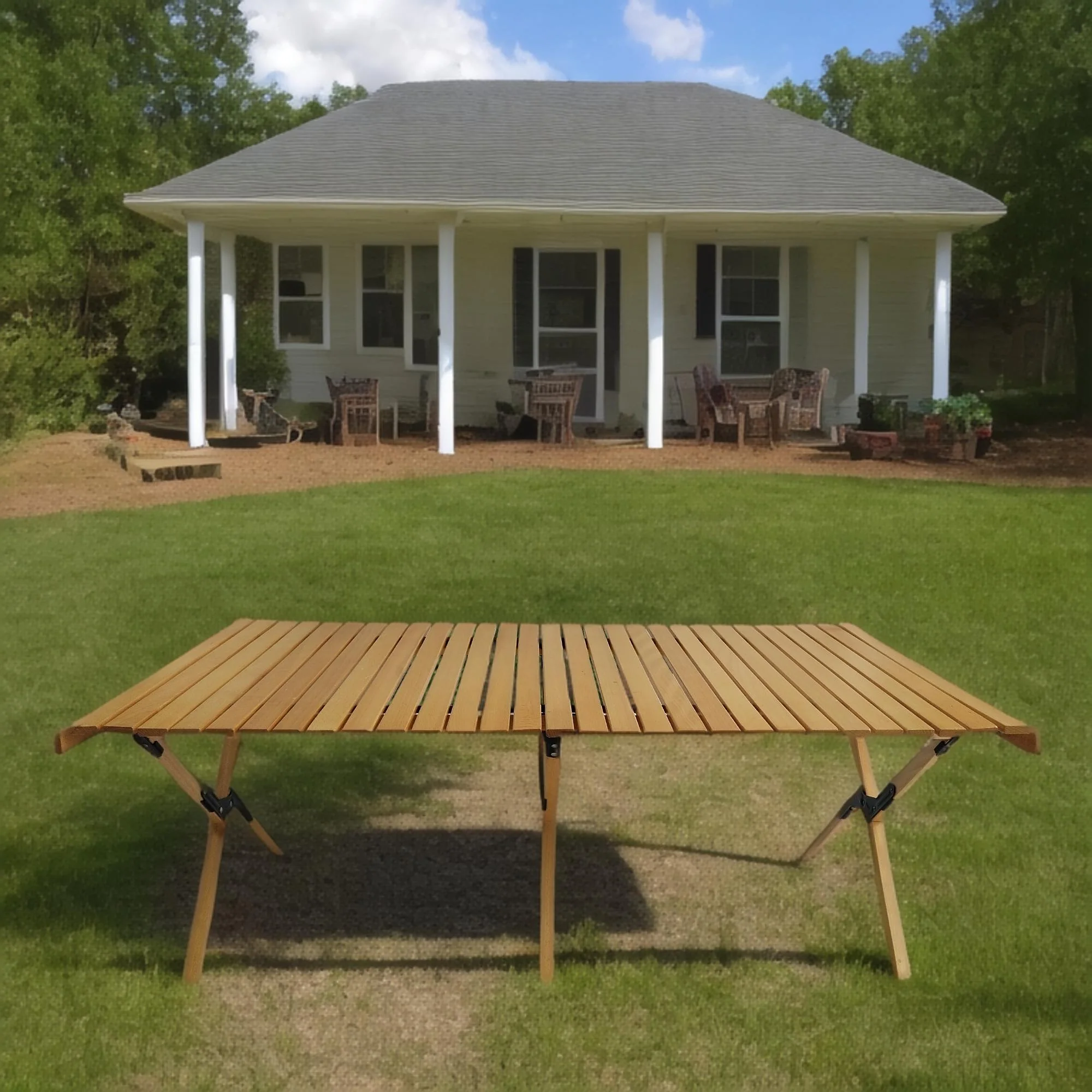 Multi-Function Wooden Foldable Portable Patio Dining Table, Indoor And Outdoor Universal - Natural - Image 2