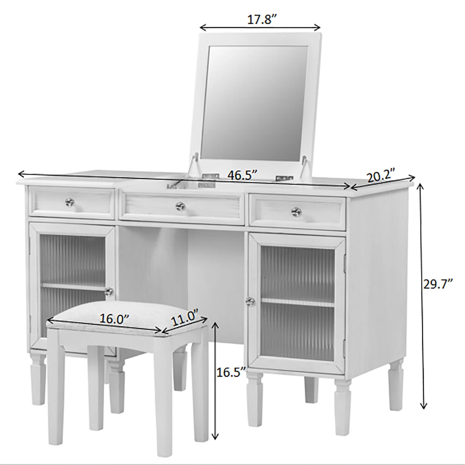 Multi Functional 2 In 1 Vanity Desk With Flip Top Mirror Material - White Oak - Image 3