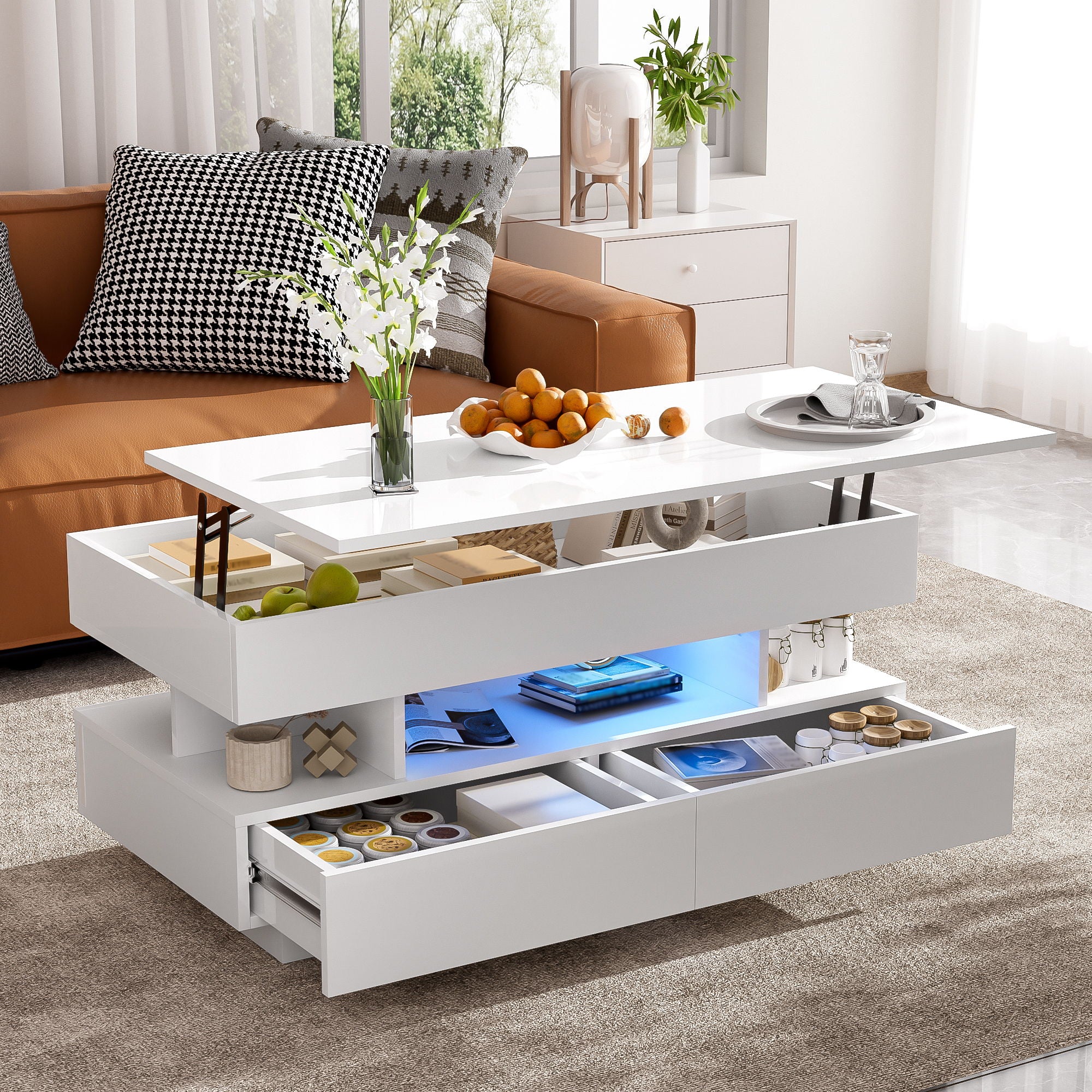 Multi Functional Lift Top Coffee Table With 2 Drawers - Image 6
