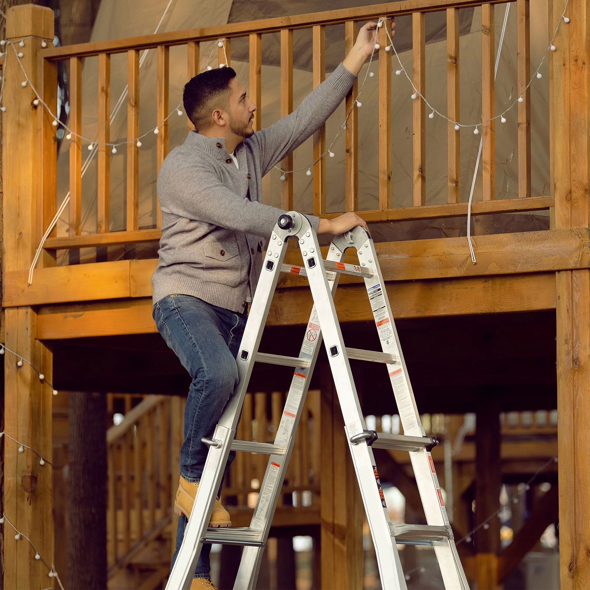 Multi-Position Foldable Aluminum Ladder, A-Frame And Straight Ladder, Ansi 250Lbs - Gray - Image 2