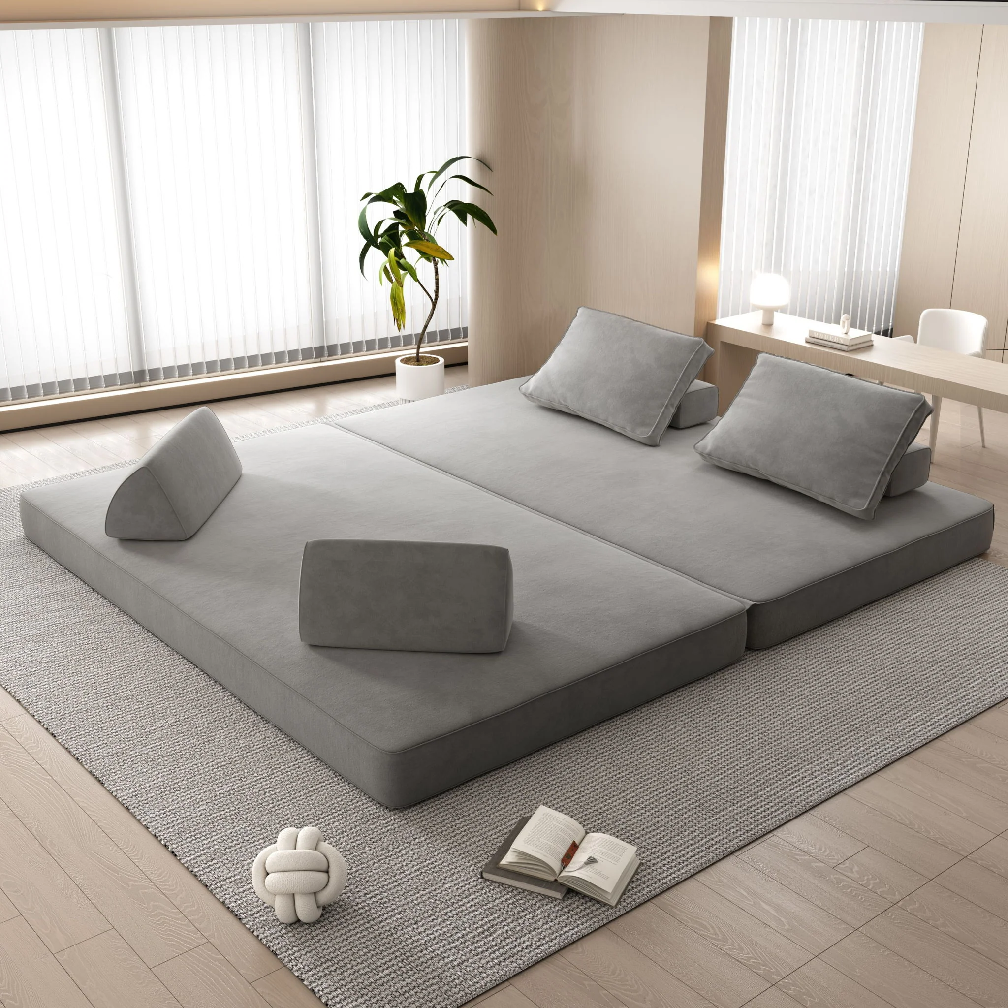 Multifunctional Convertible Sofa Bed With 2 Tumbler Backrests And 2 Pillows, Deep Seat Couch - Image 11