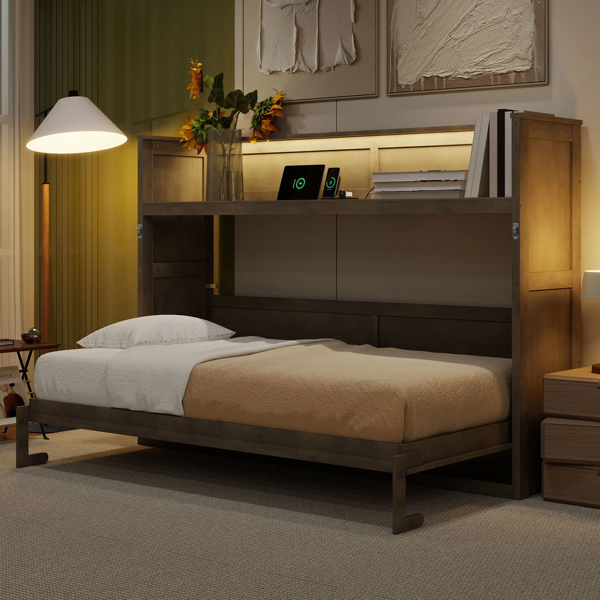 Murphy Bed With Desk, LED Light And USB Charging Station - Image 8