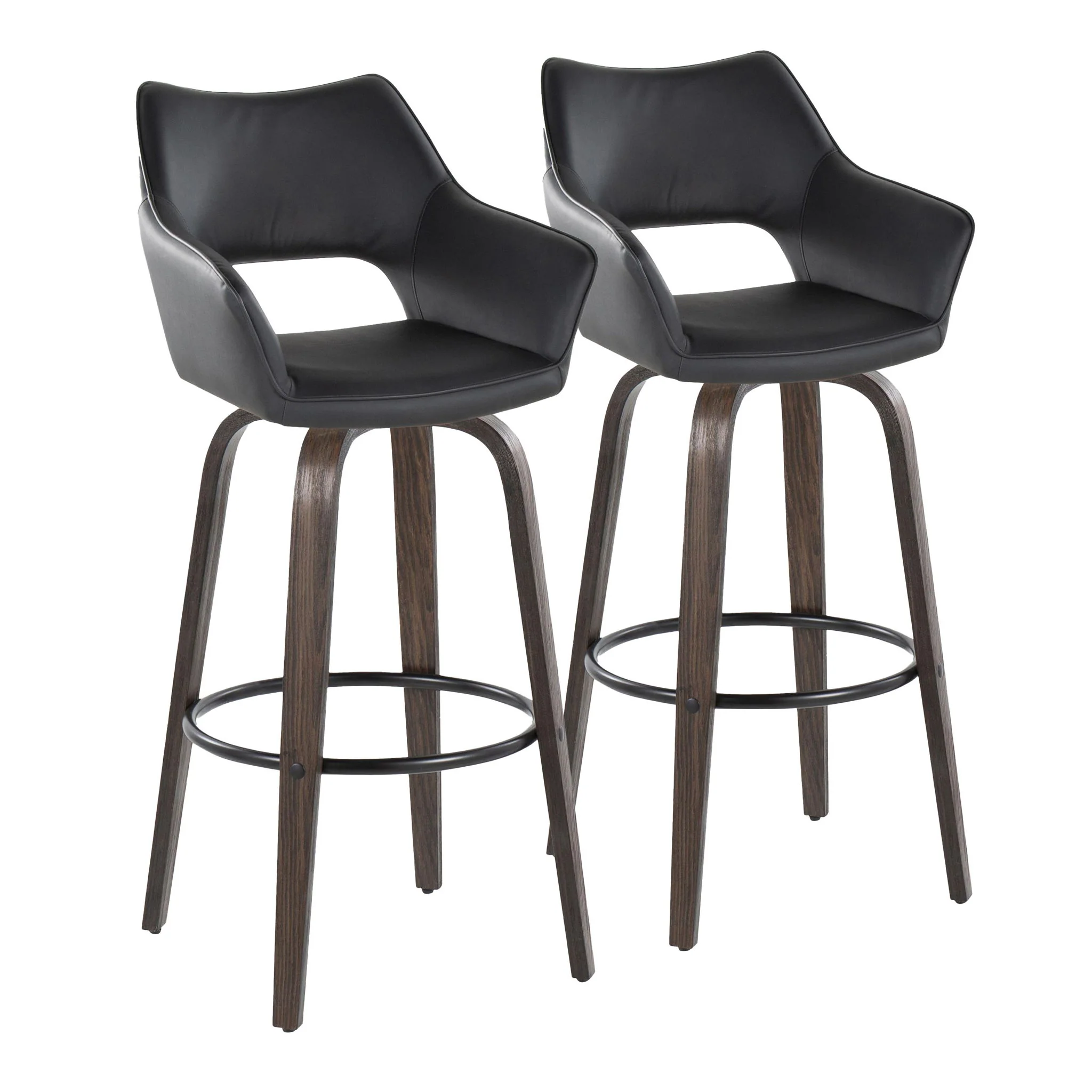 Mustang - Contemporary Fixed Height Barstool With Swivel With Round Footrest (Set of 2) - Image 2