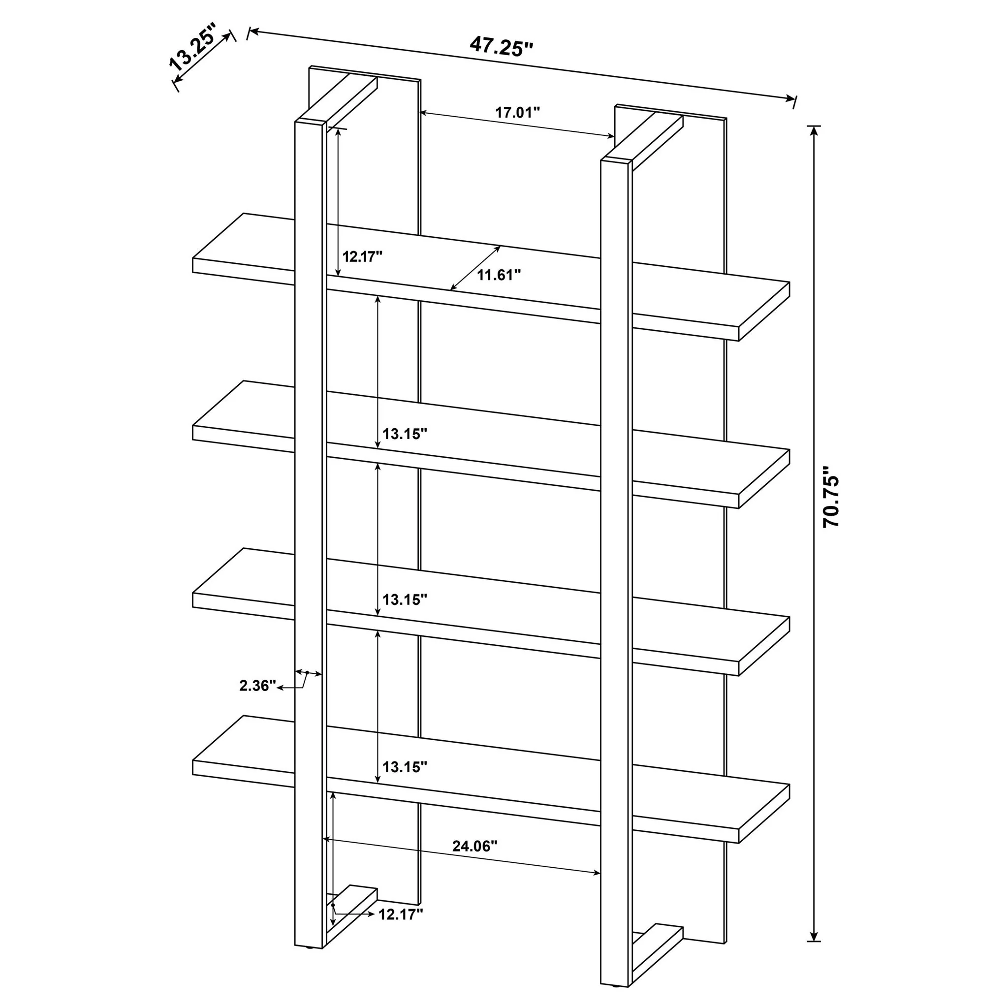 Mystrene - 4 Shelf Bookcase With Open Shelving Design - Black - Image 2
