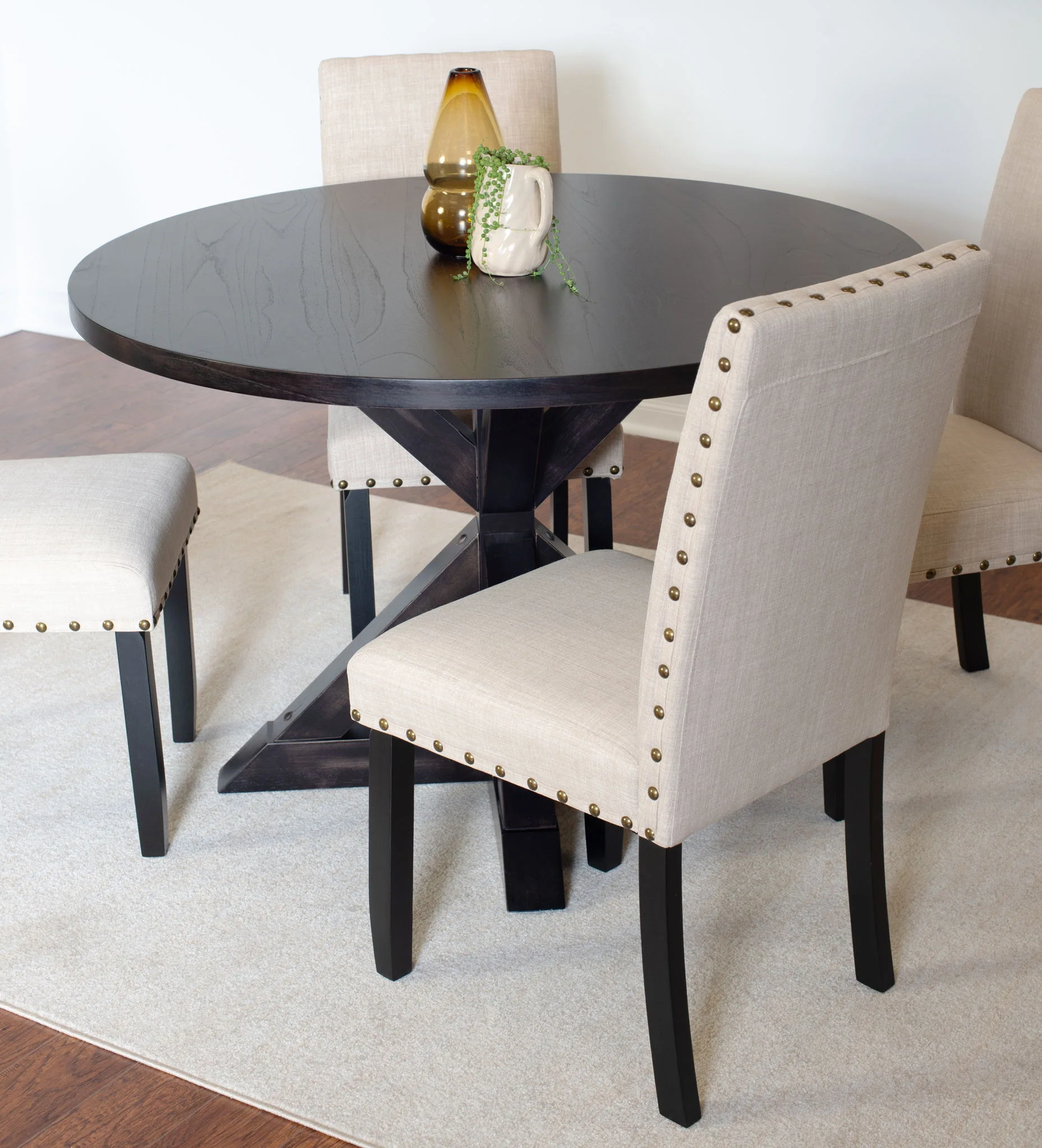 Mytzi - 5 Piece Dining Set, Cross-Buck Dining Table With 4 Stylish Chairs - Black / Beige - Image 2