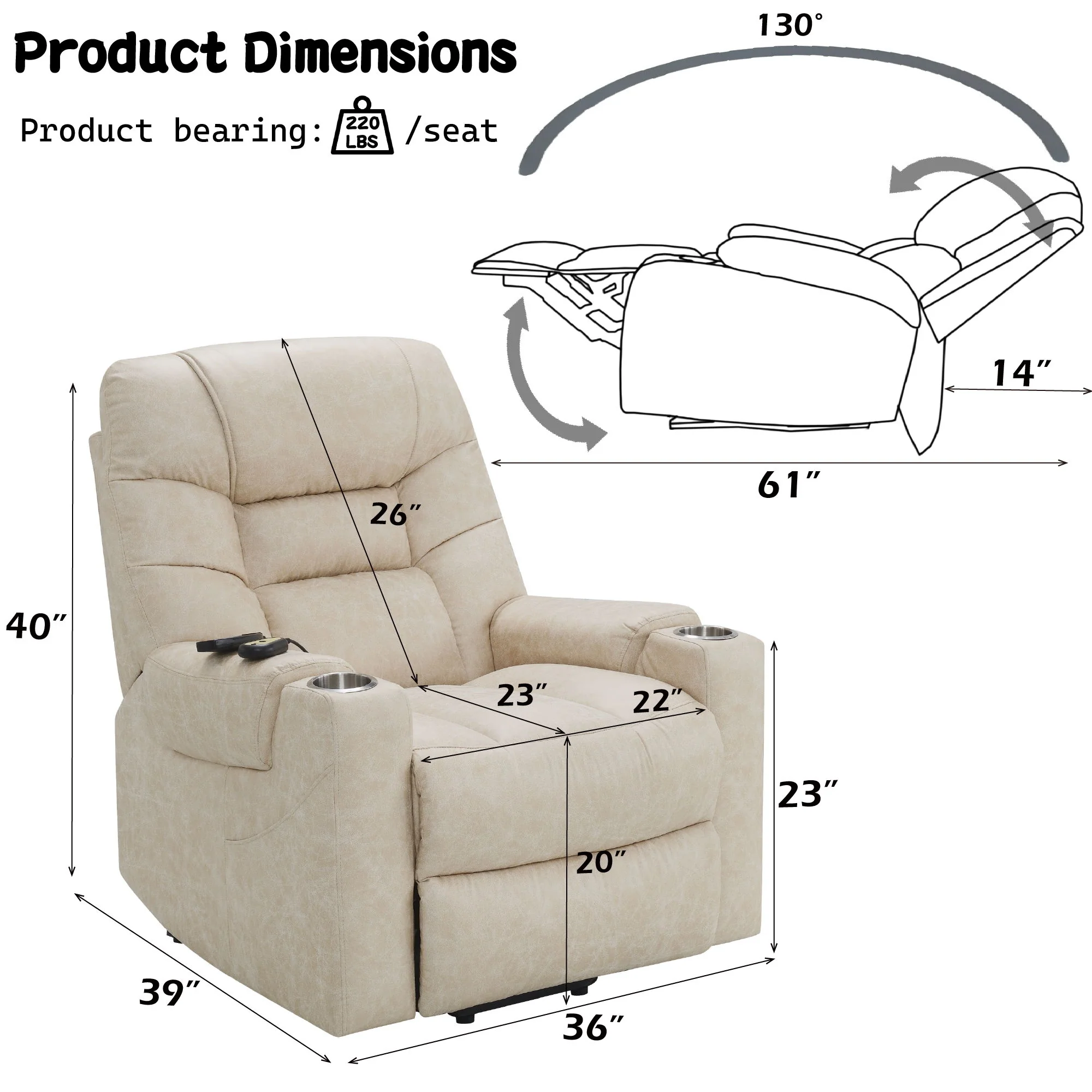 Nairi - Leather Aire Power Motion Recliner With Lift Heating Massage Function - Ivory - Image 4