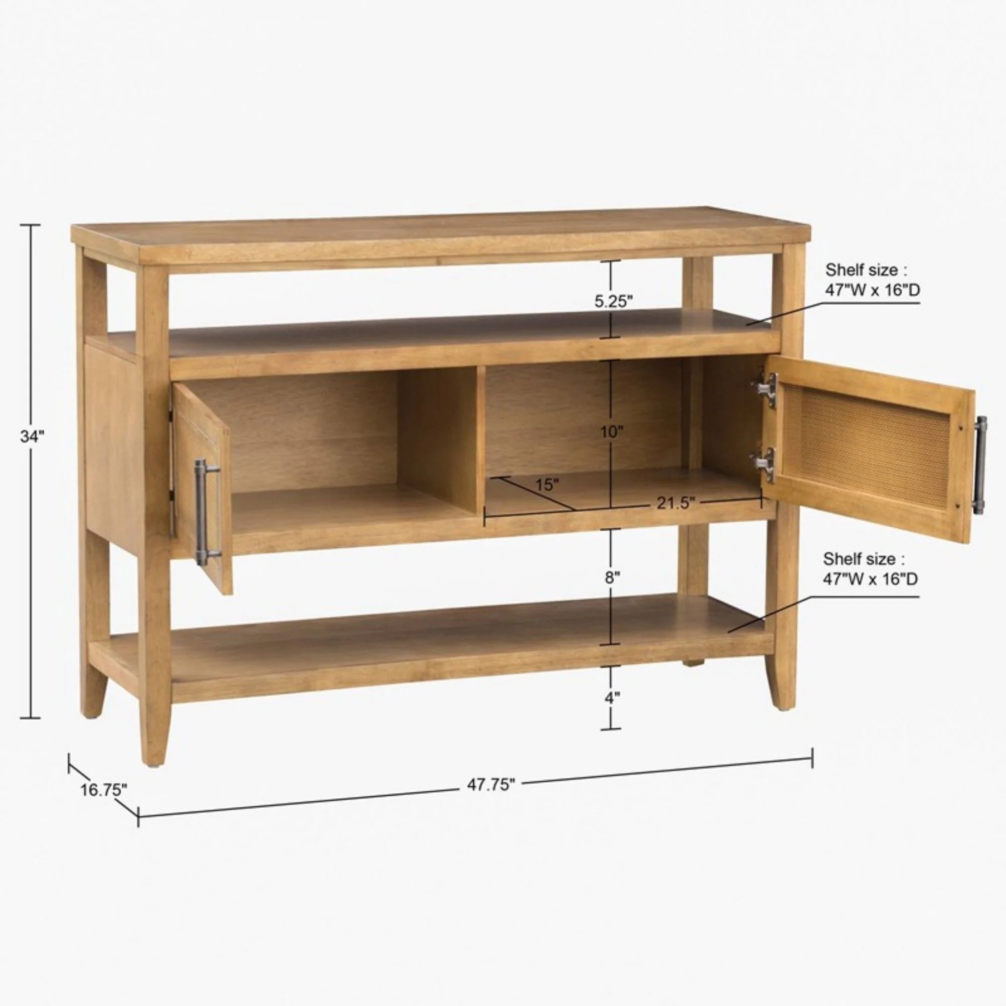 Naomi - 2 Door Storage Console Table With Ample Shelving - Natural - Image 4