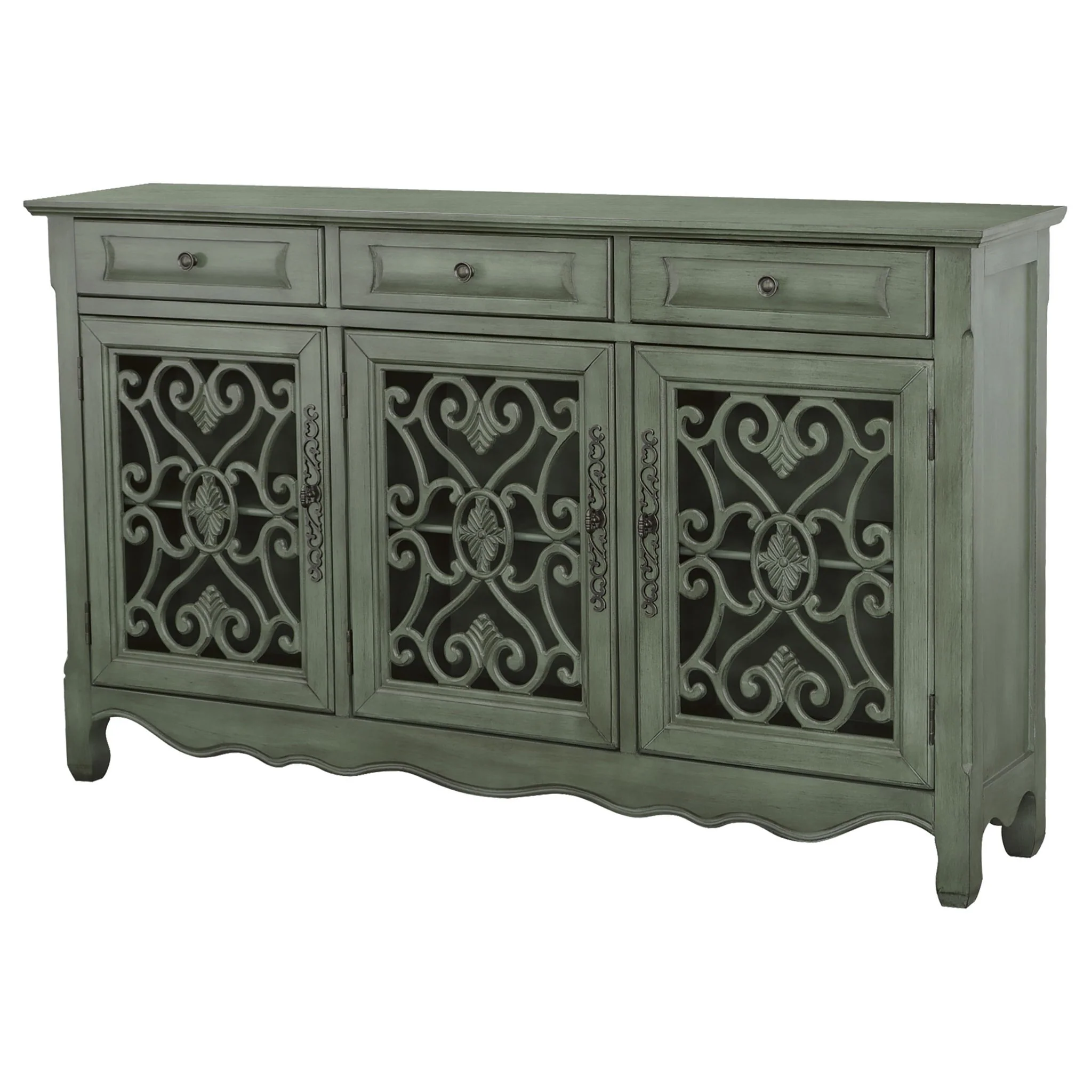 Naomi - 3 Drawer Scrollwork Accent Cabinet - Green - Image 2
