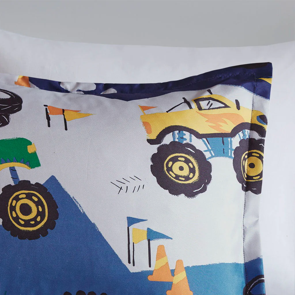 Nash - Twin Monster Truck Comforter Set - Blue - Image 2