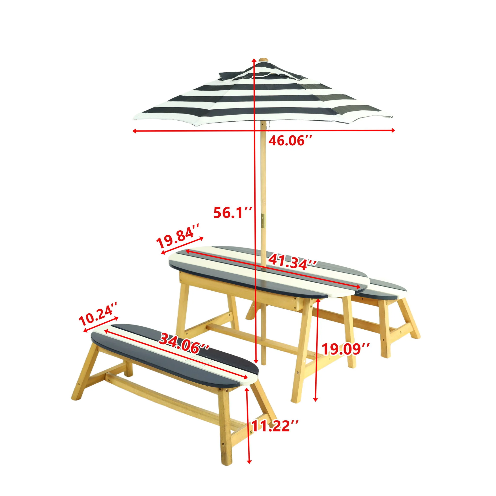 Naturally Playful Kids Picnic Table With Umbrella, Indoor / Outdoor Fun - Blue / White Stripes - Image 4