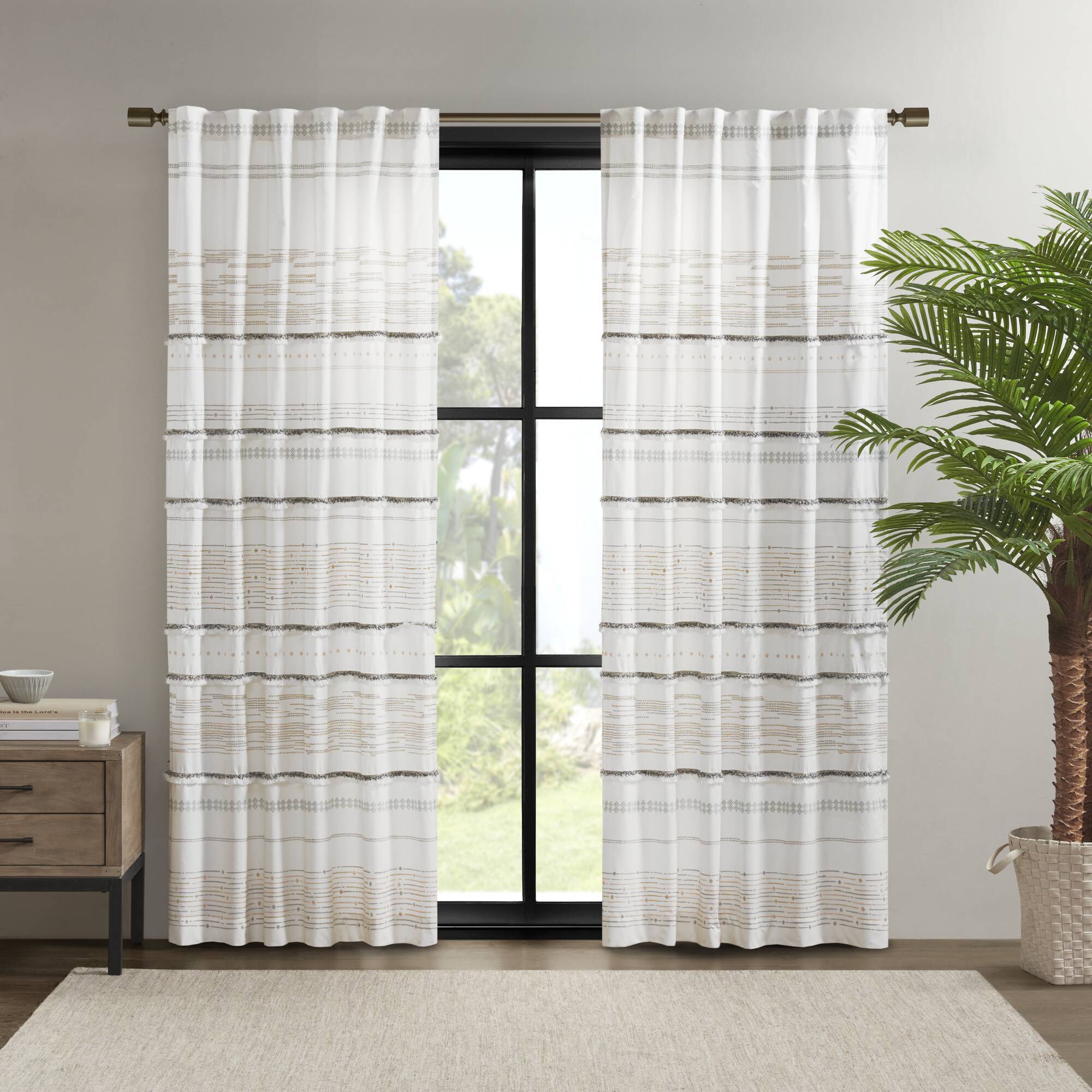 Nea - Printed Window Panel With Tassel Trim And Lining - Off White / Gray - Image 4