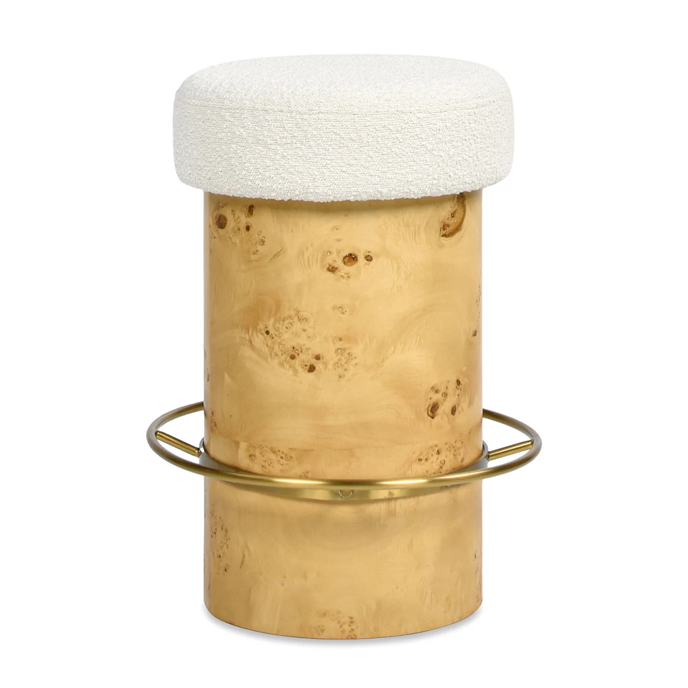 Nebula - Backless Round Upholstered Counter Stool With Burl - Ivory White - Image 3