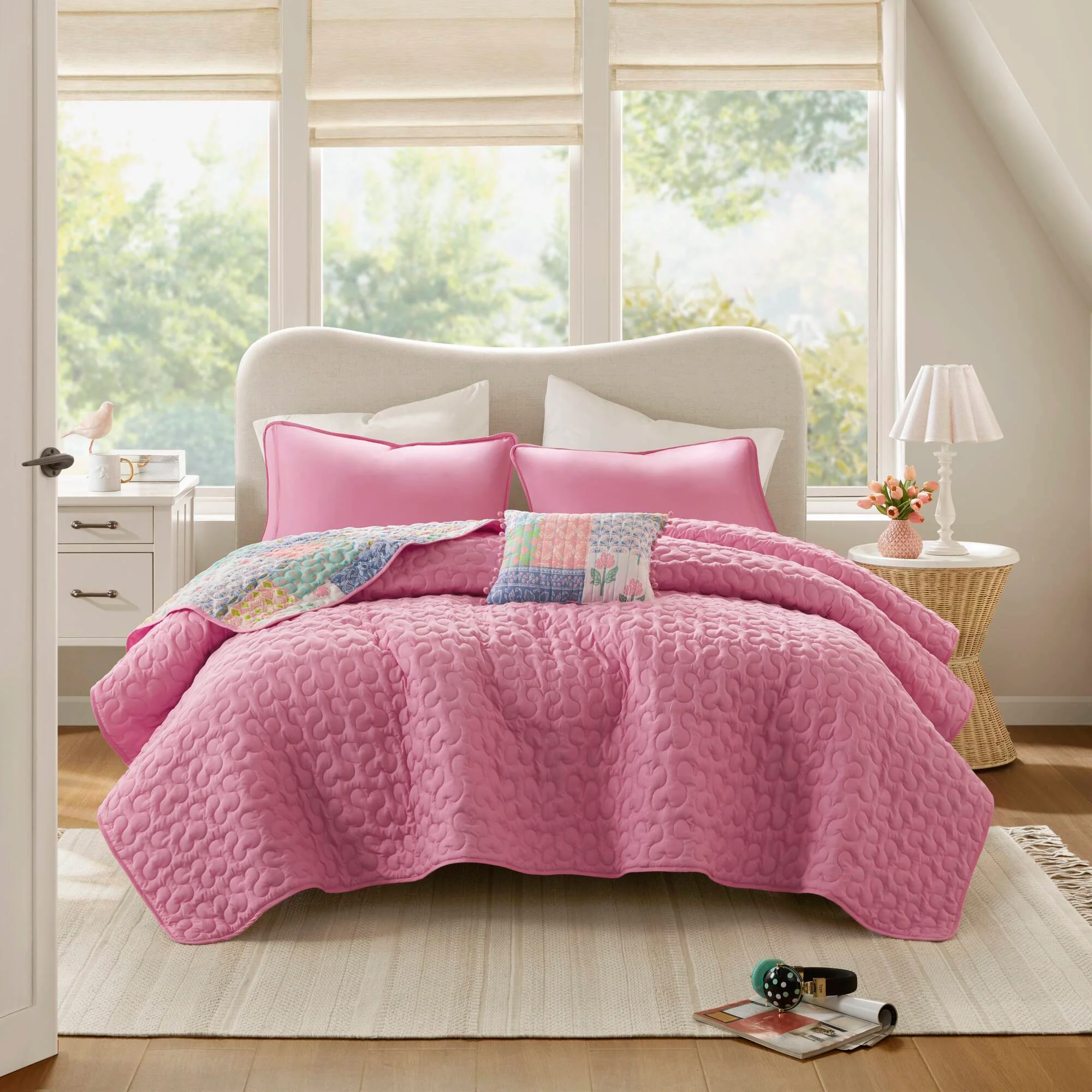 Nellie - Full/Queen 4 Piece Quilt Set - Pink - Image 3