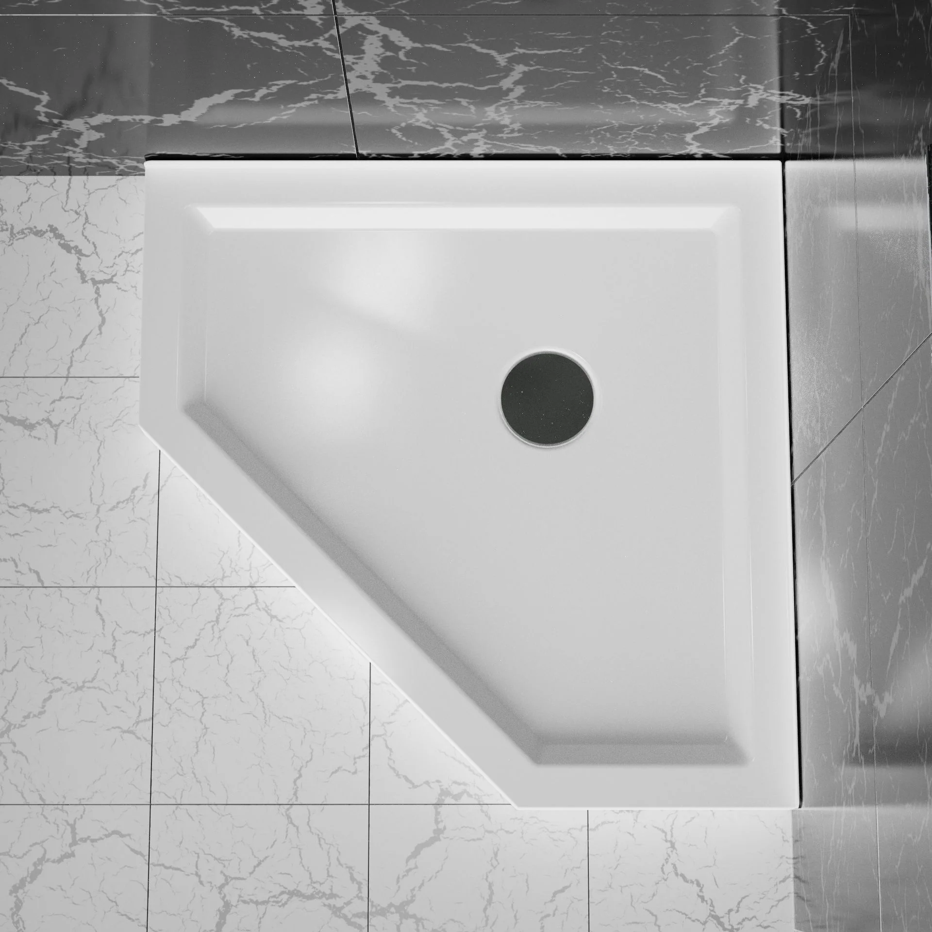Neo Angle Corner Drain Shower Base - White - Image 3