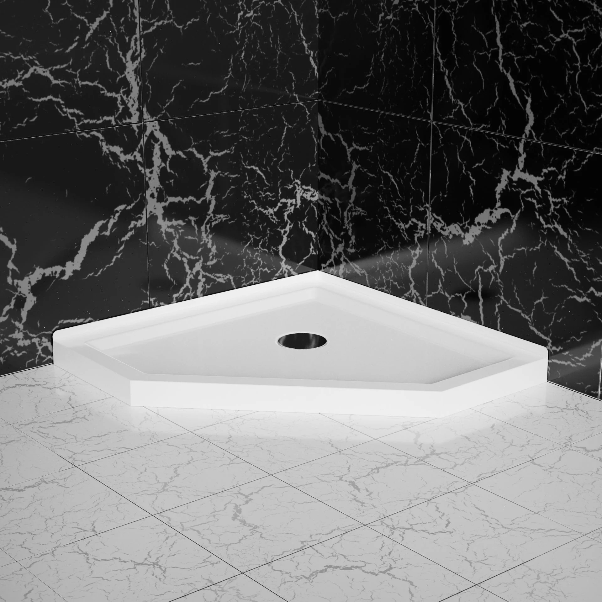 Neo Angle Corner Drain Shower Base - White - Image 4