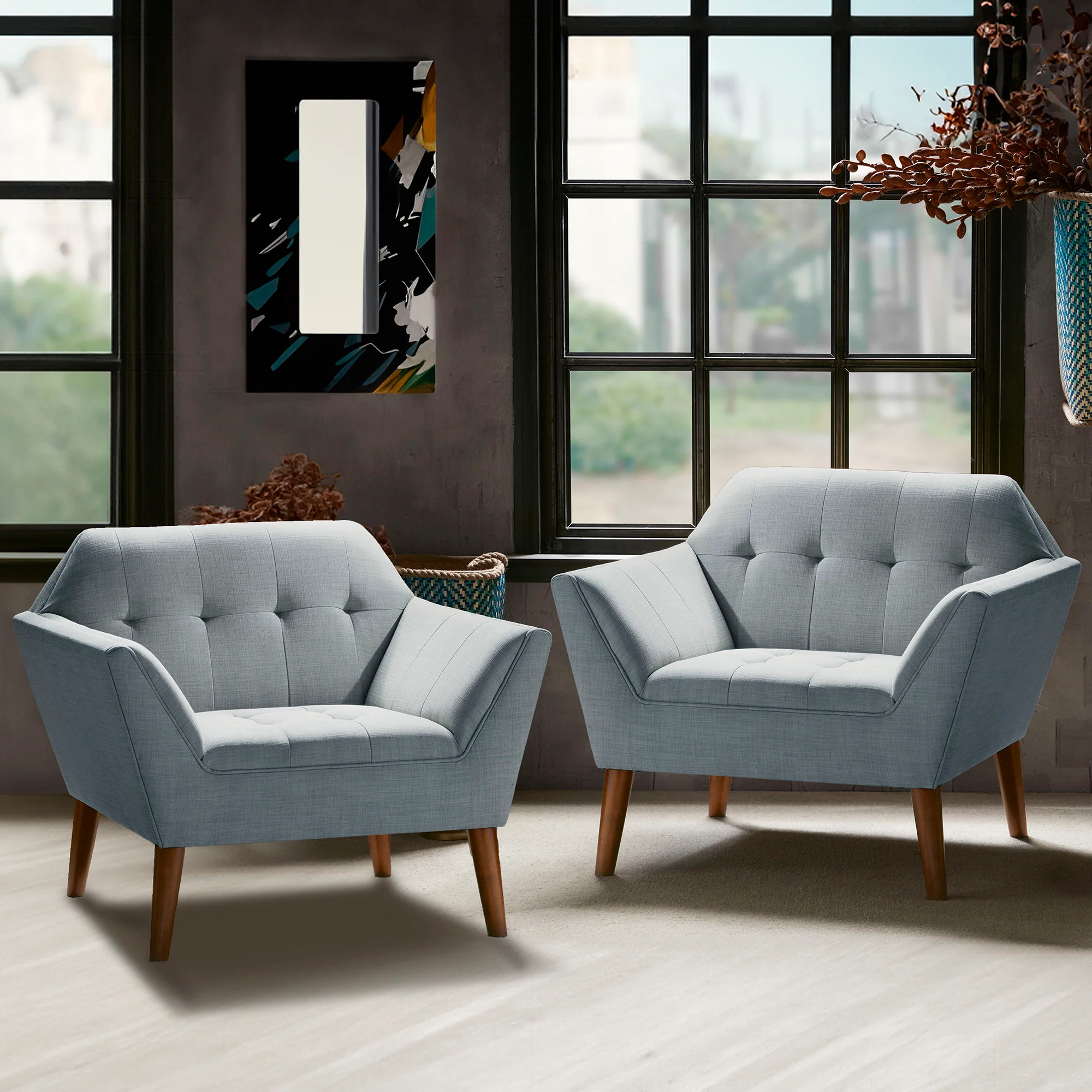 Newport - Wide Mid-Century Modern Lounge Chair (Set of 2) - Light Blue